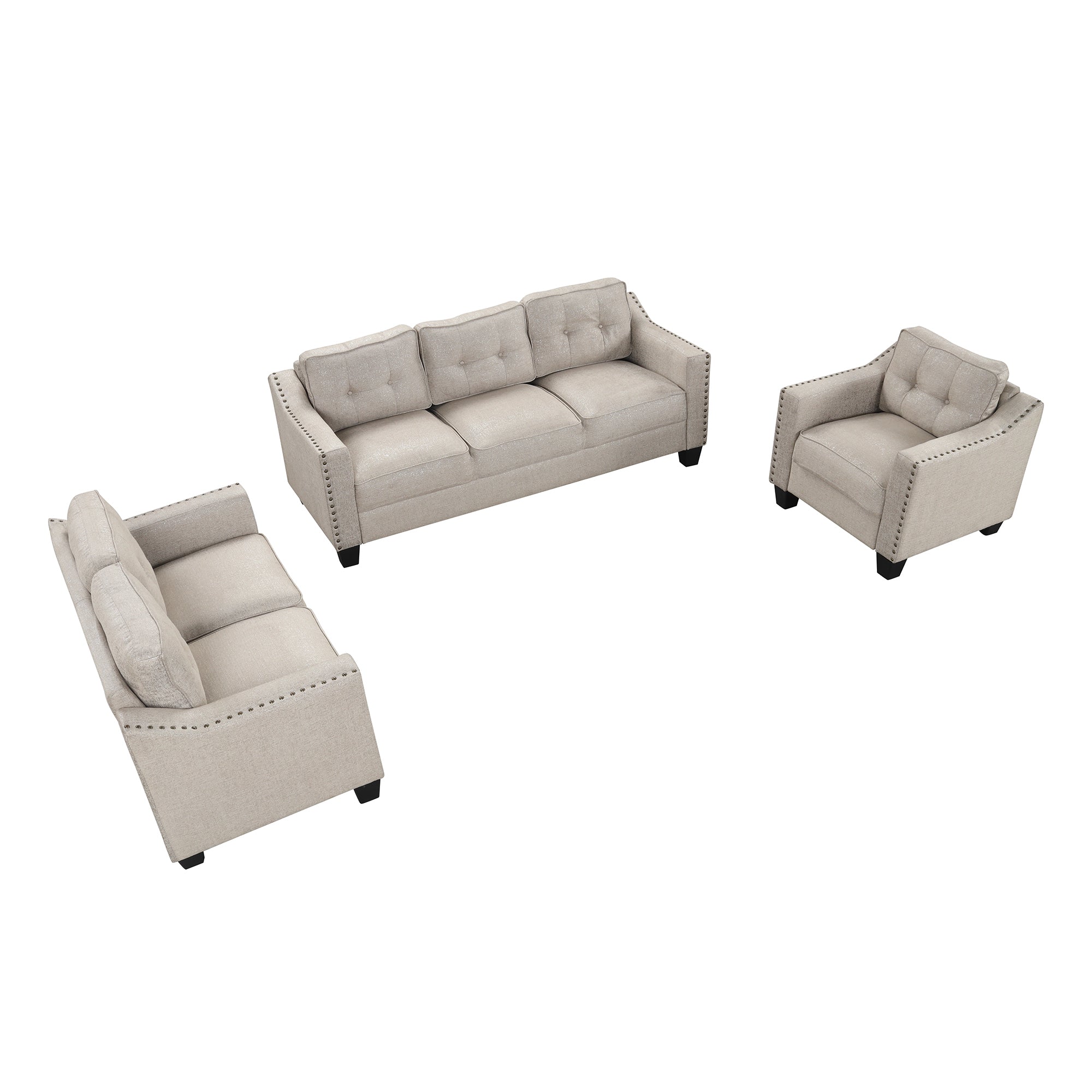 U-Style 3-Piece Living Room Set in Beige: Sofa, Loveseat, Armchair | Stylish and Comfortable Addition to Your Home