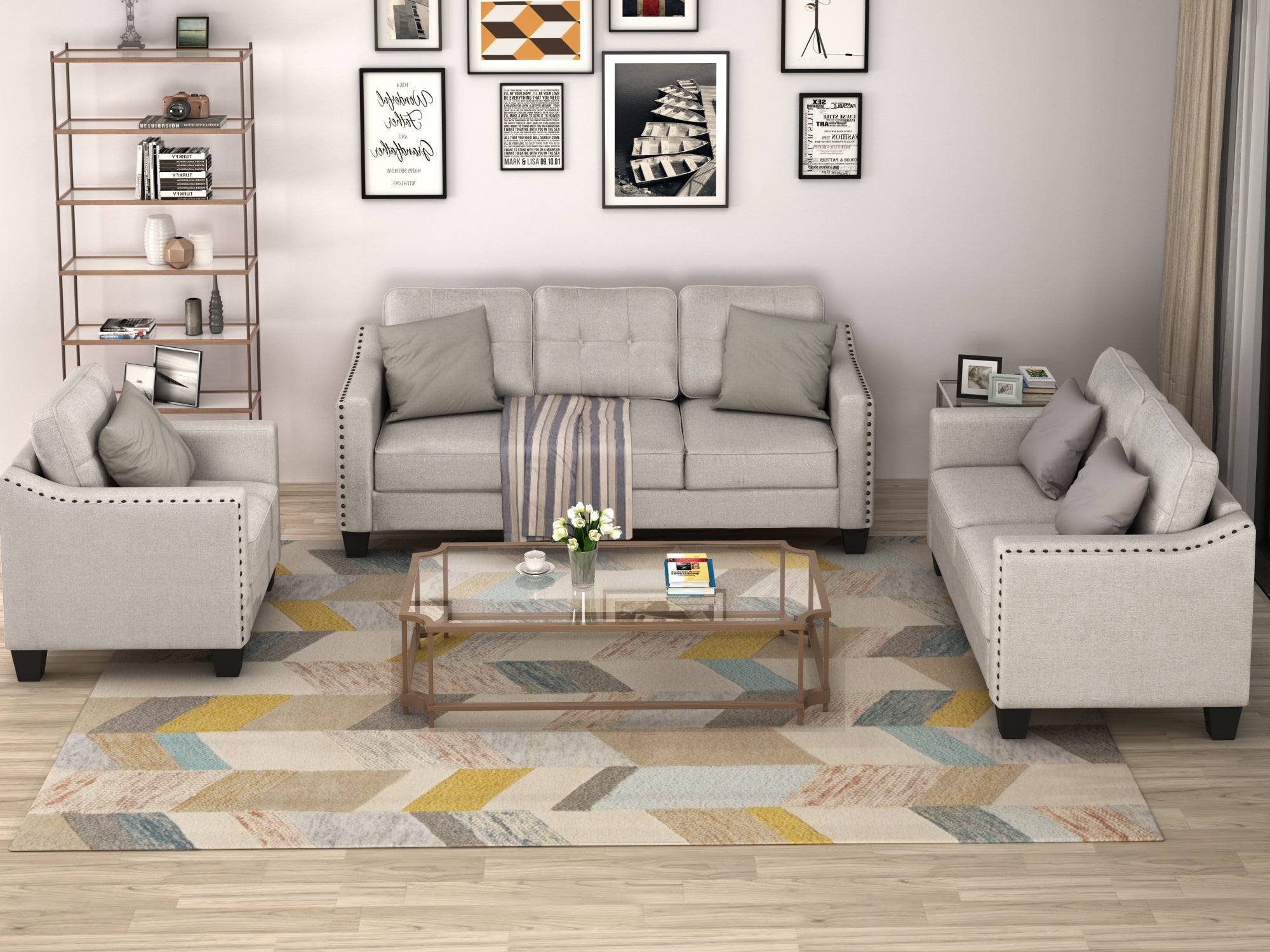 U-Style 3-Piece Living Room Set in Beige: Sofa, Loveseat, Armchair | Stylish and Comfortable Addition to Your Home