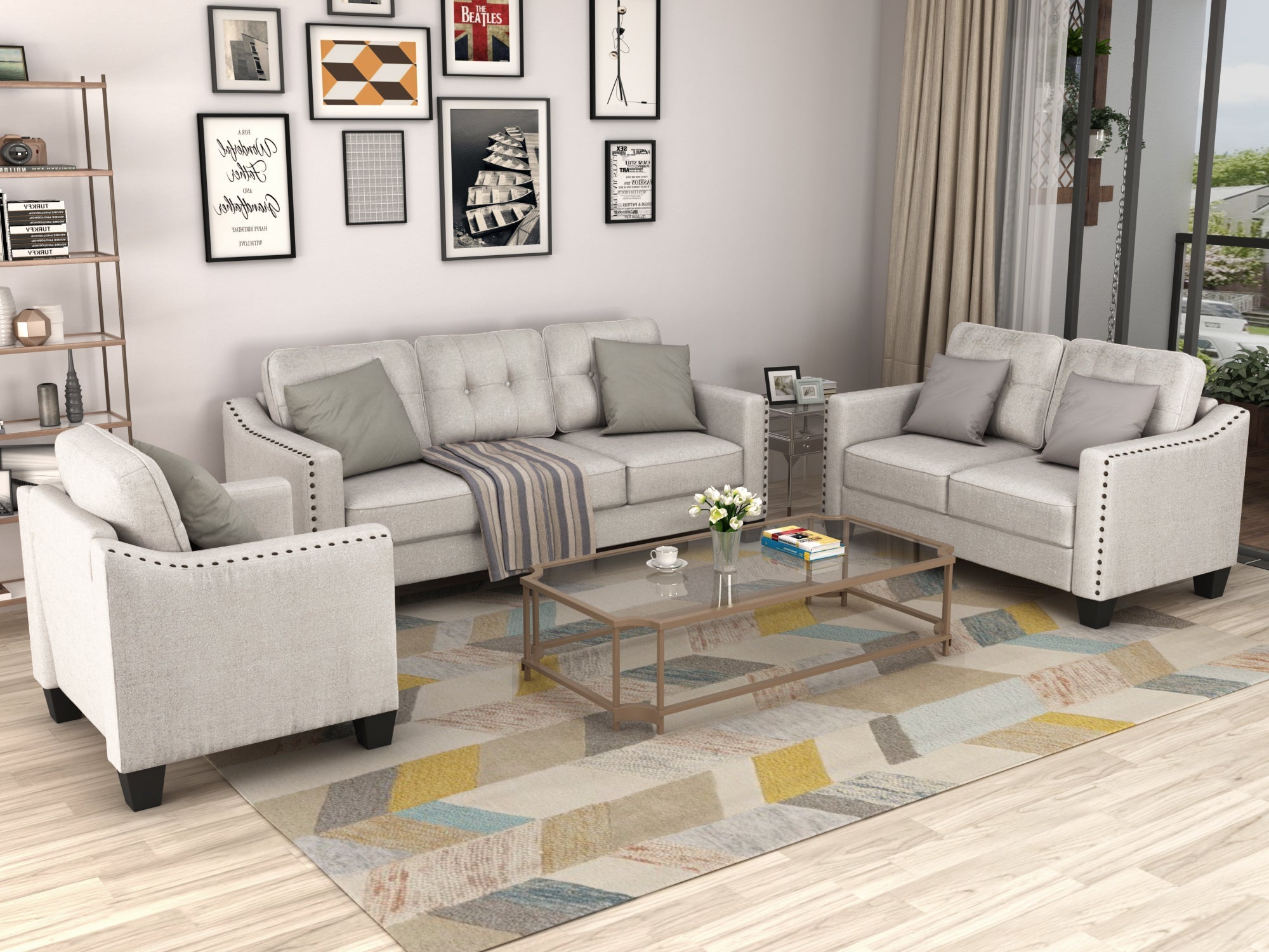 U-Style 3-Piece Living Room Set in Beige: Sofa, Loveseat, Armchair | Stylish and Comfortable Addition to Your Home