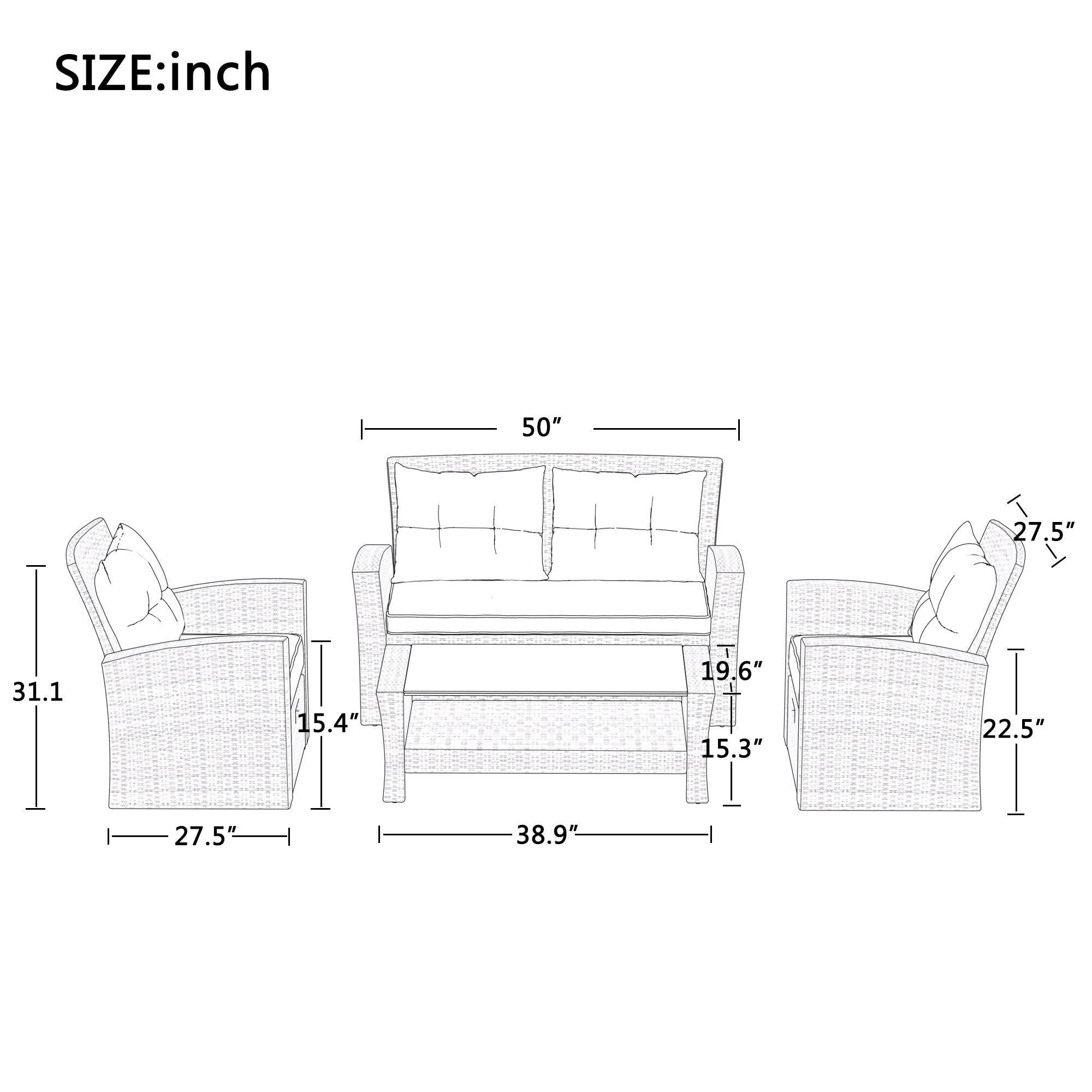 U-Style Patio Furniture Set: 4-Piece Outdoor Conversation Set with All-Weather Wicker Sectional Sofa, Ottoman, and Cushions | Perfect for Your Outdoor Space