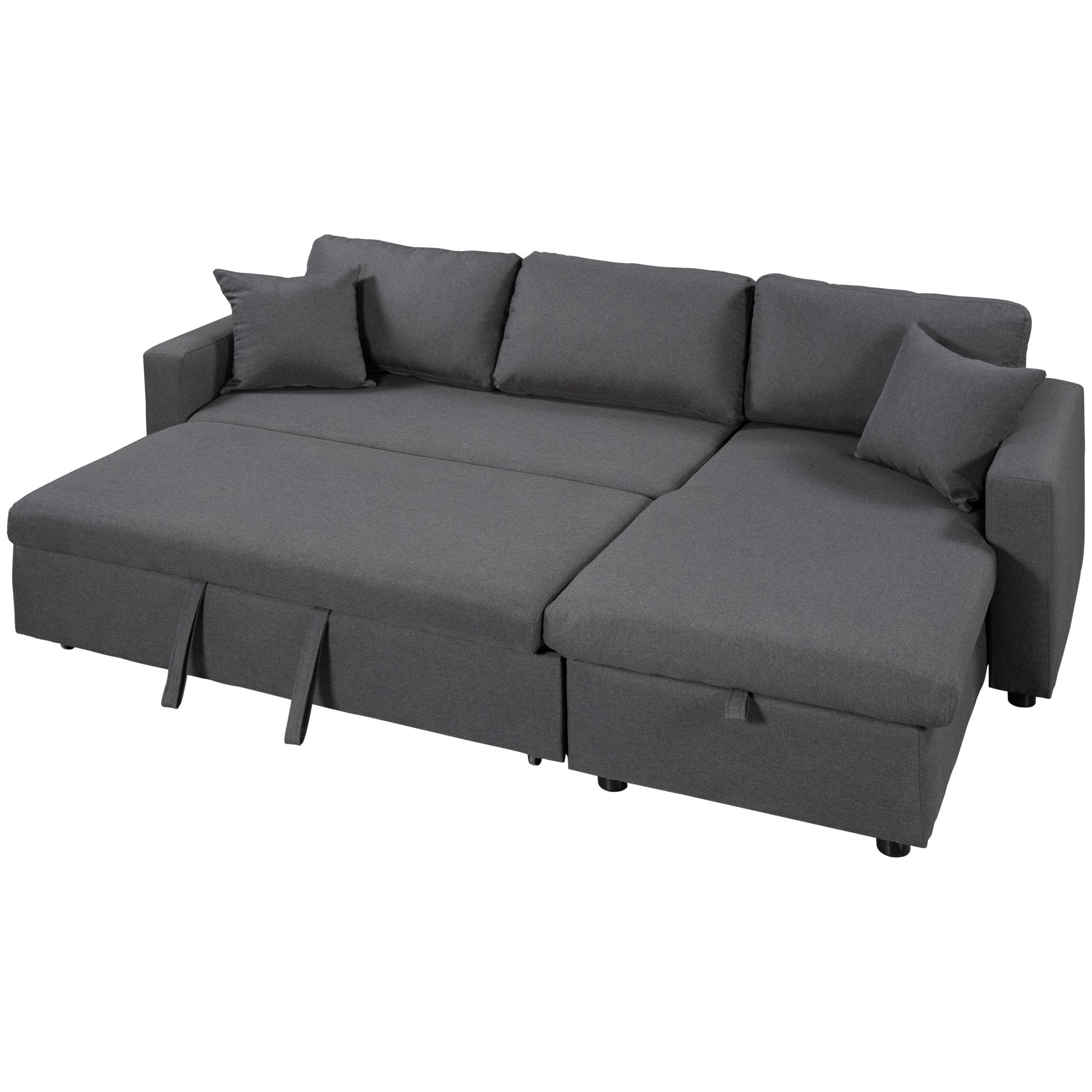 U-Style Upholstery Sleeper Sectional Sofa in Grey with Storage Space, 2 Tossing Cushions | Stylish and Functional Addition to Your Living Space-Sleeper Sectionals-American Furniture Outlet