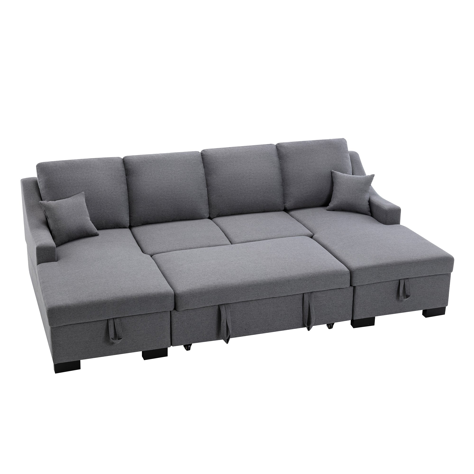 U-Style Upholstery Sleeper Sectional Sofa with Double Storage Spaces, 2 Tossing Cushions, Grey | Comfortable and Functional Addition to Your Living Space-Sleeper Sectionals-American Furniture Outlet