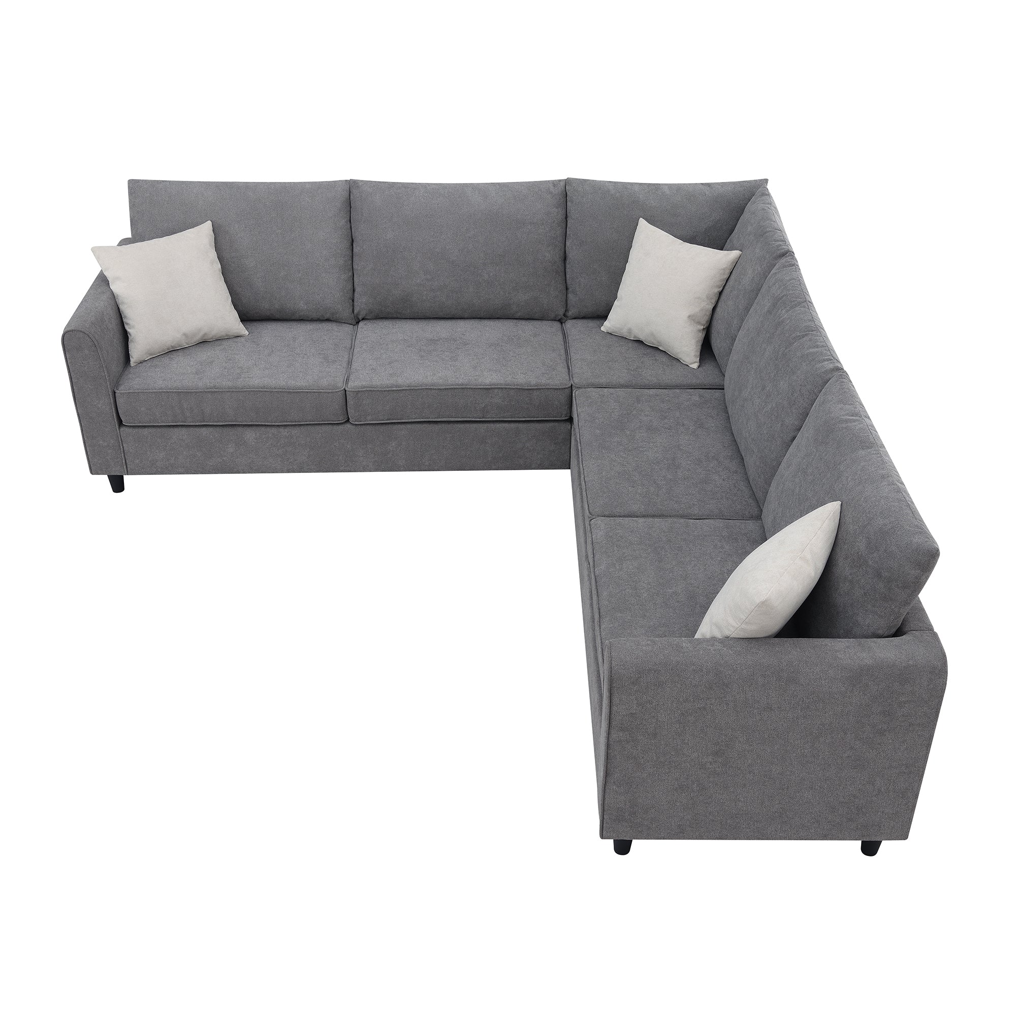 Upholstered Gray L-Sectional Sofa - 3 Pillows, Modern-Stationary Sectionals-American Furniture Outlet