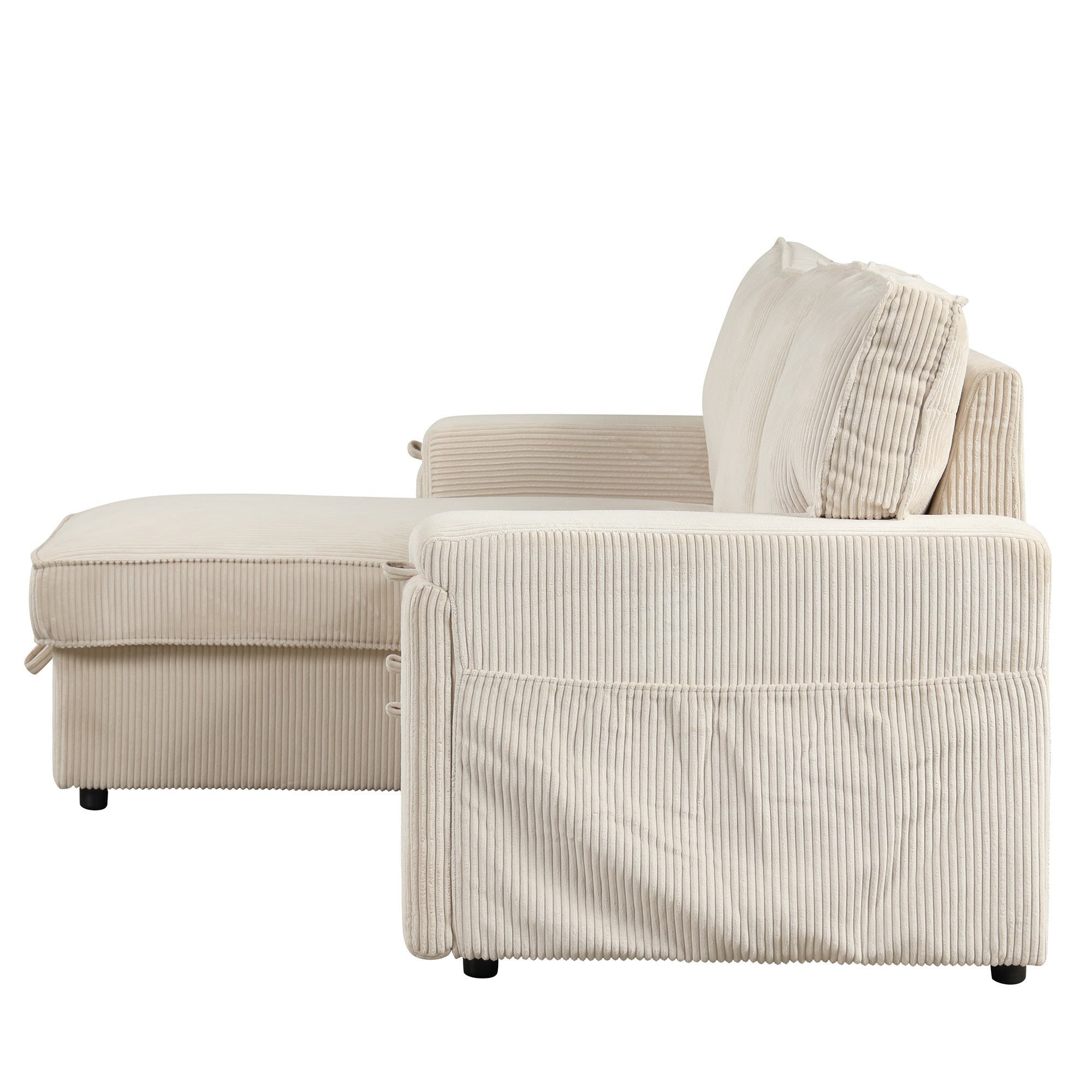 Upholstery Sleeper Sectional Sofa: Storage Bags, 2 Cup Holders on Arms Beige-Sleeper Sectionals-American Furniture Outlet