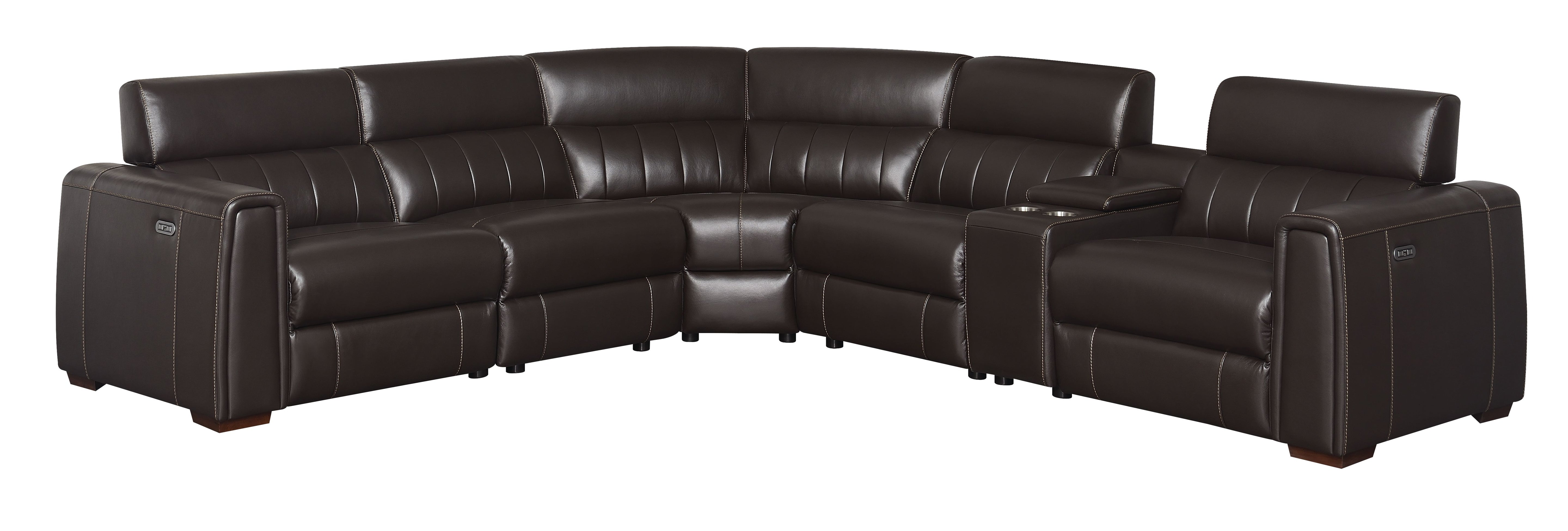 Leather Power Reclining Sectional: USB, Espresso Top-Grain