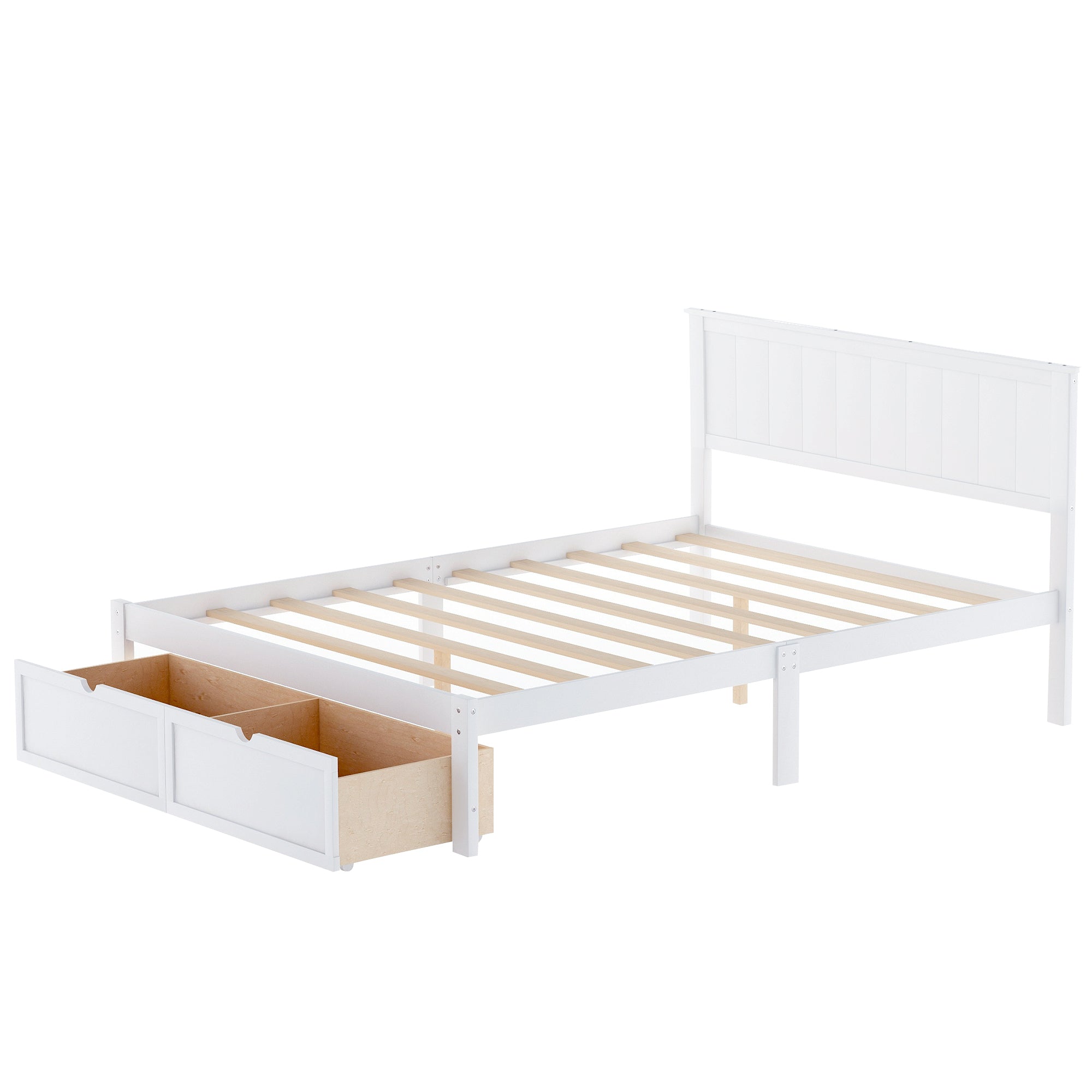White Full Platform Bed w/ Storage Drawers