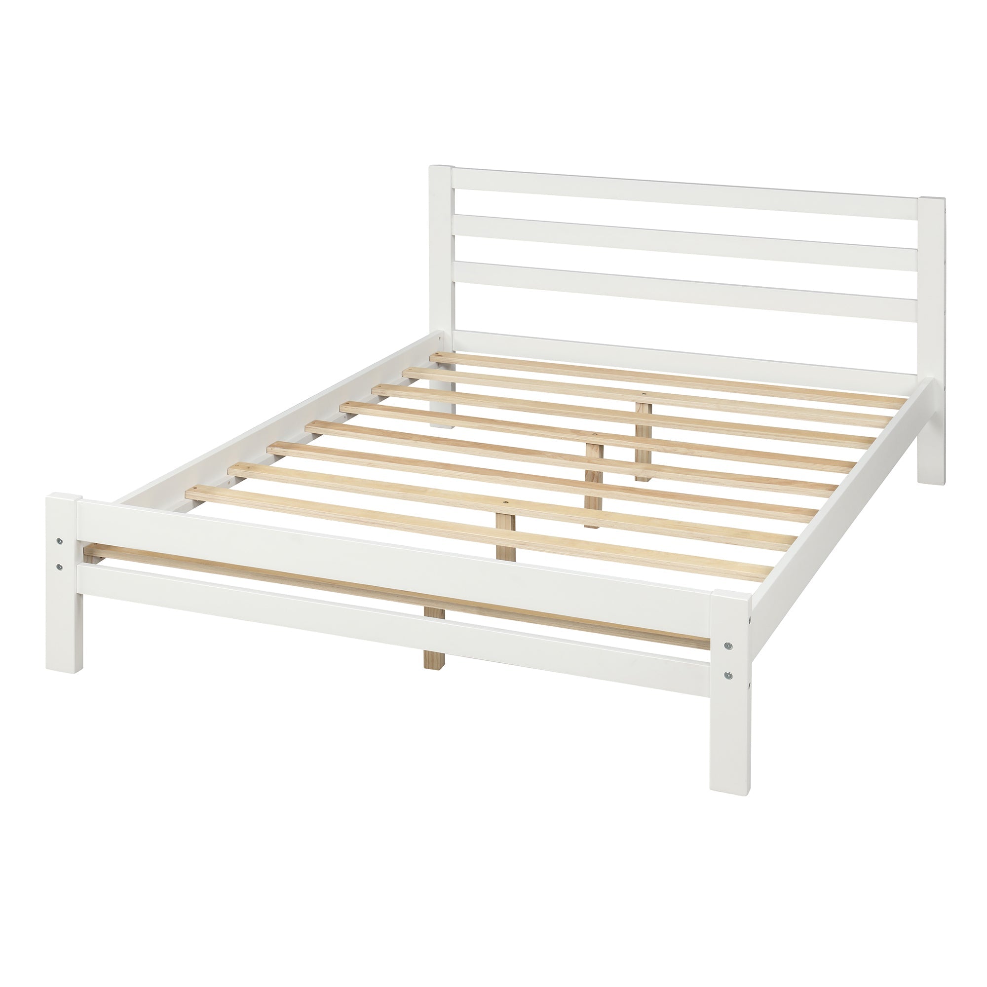 White Full Wood Platform Bed with Two Drawers - Storage Solution, Sturdy Support