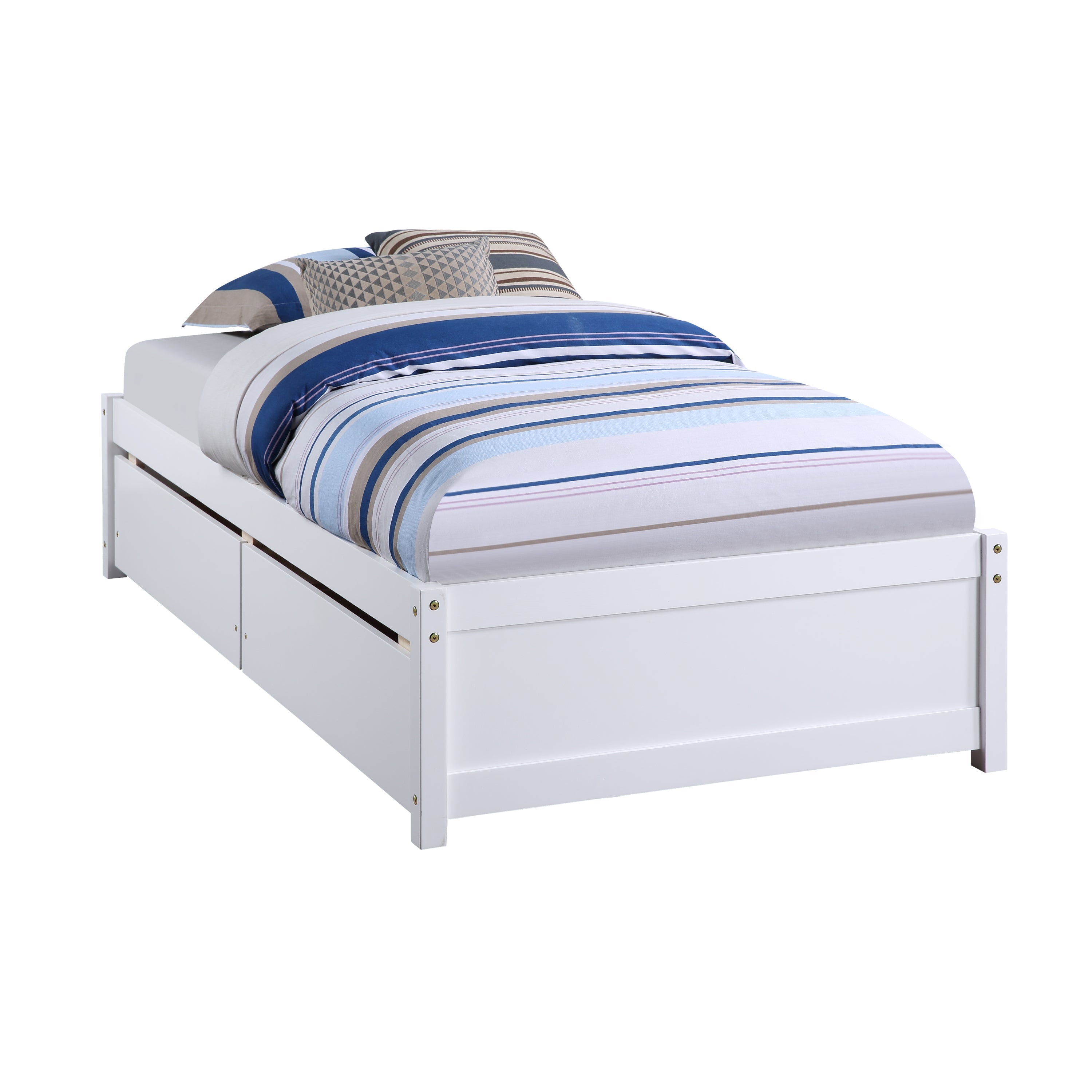 White Twin Bed with 2 Drawers - Solid Wood Frame, No Box Spring Needed - Storage Solution