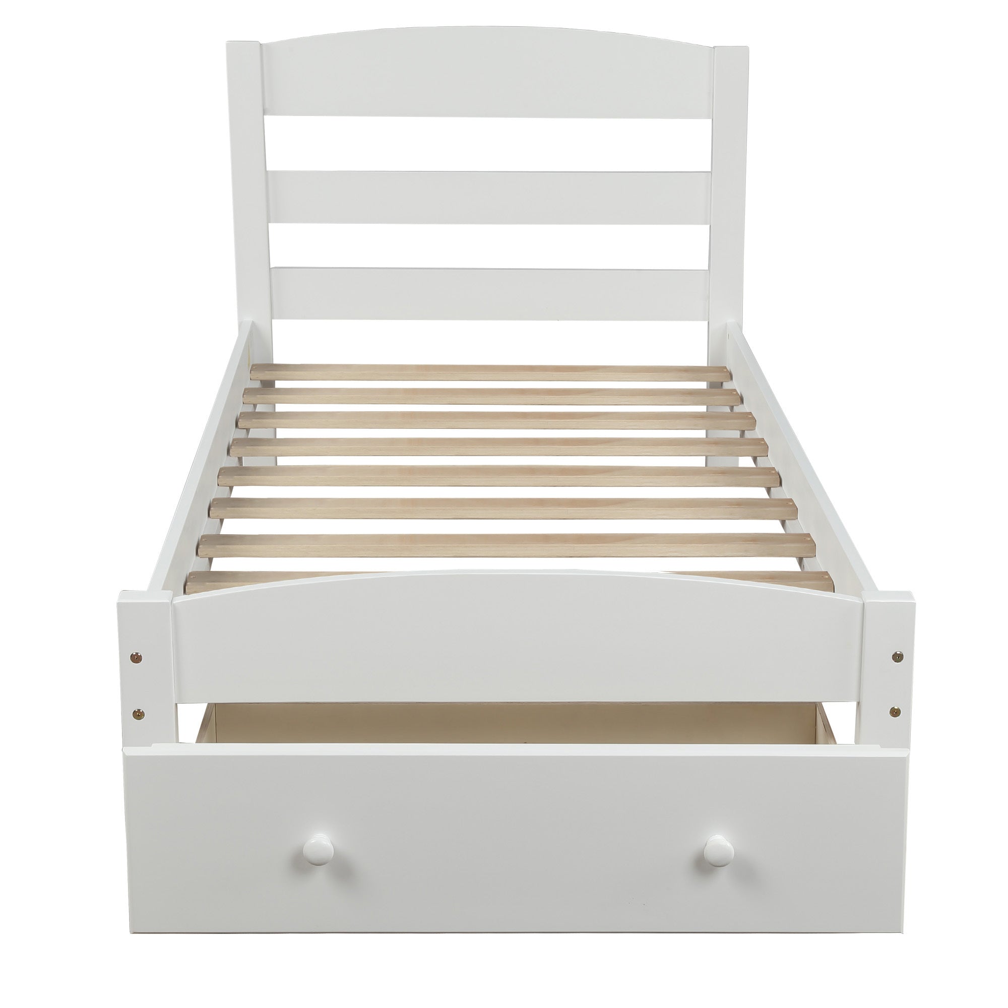 White Twin Platform Bed Frame Solid Wood