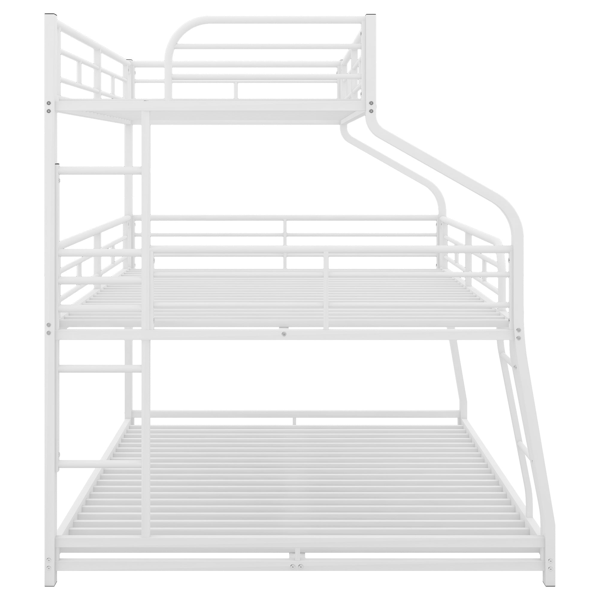 White Twin XL/Full XL Over Queen Triple Bunk Bed with Ladders & Full Guardrails
