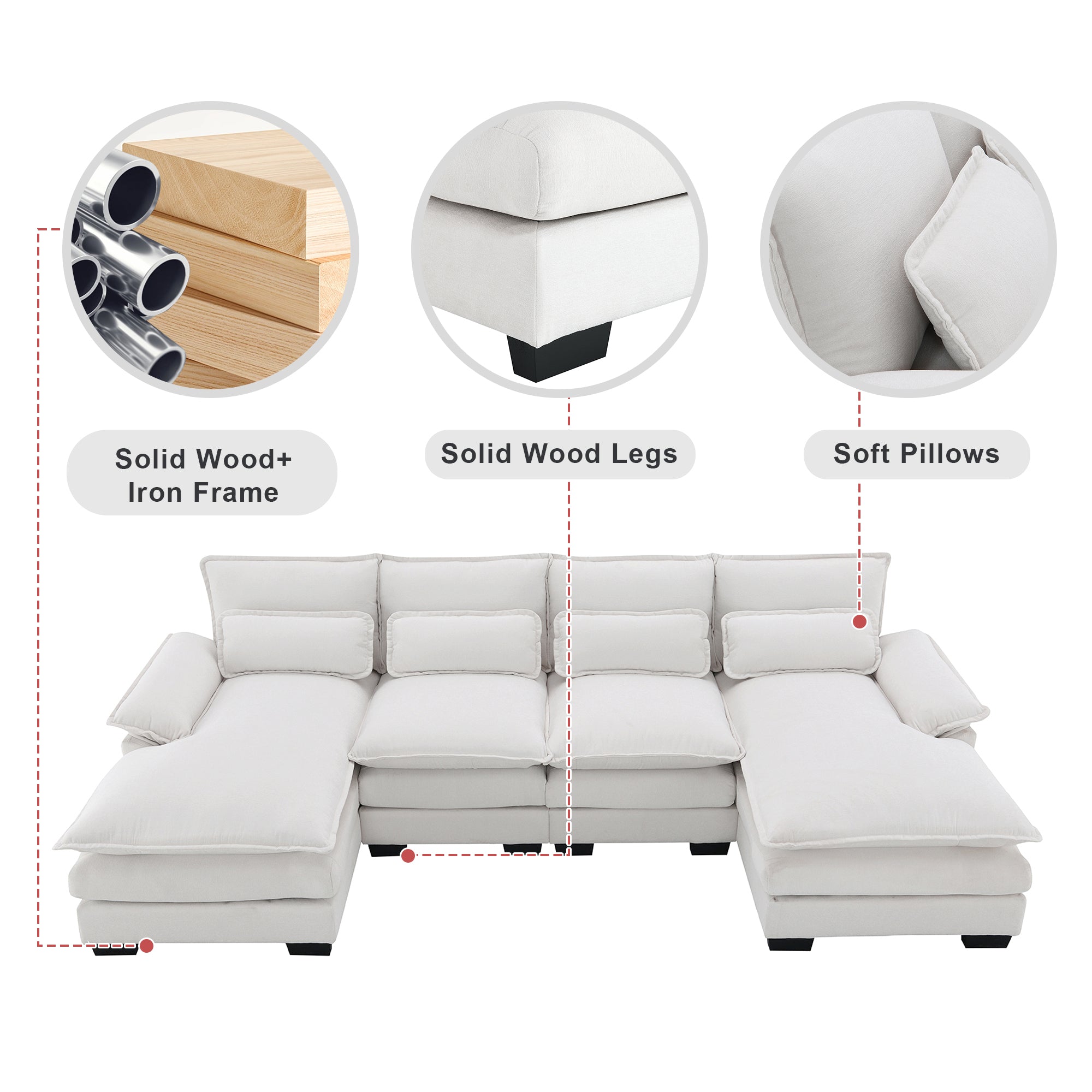 White U-Shaped Sectional Sofa - Plush Comfort in Chenille-Stationary Sectionals-American Furniture Outlet