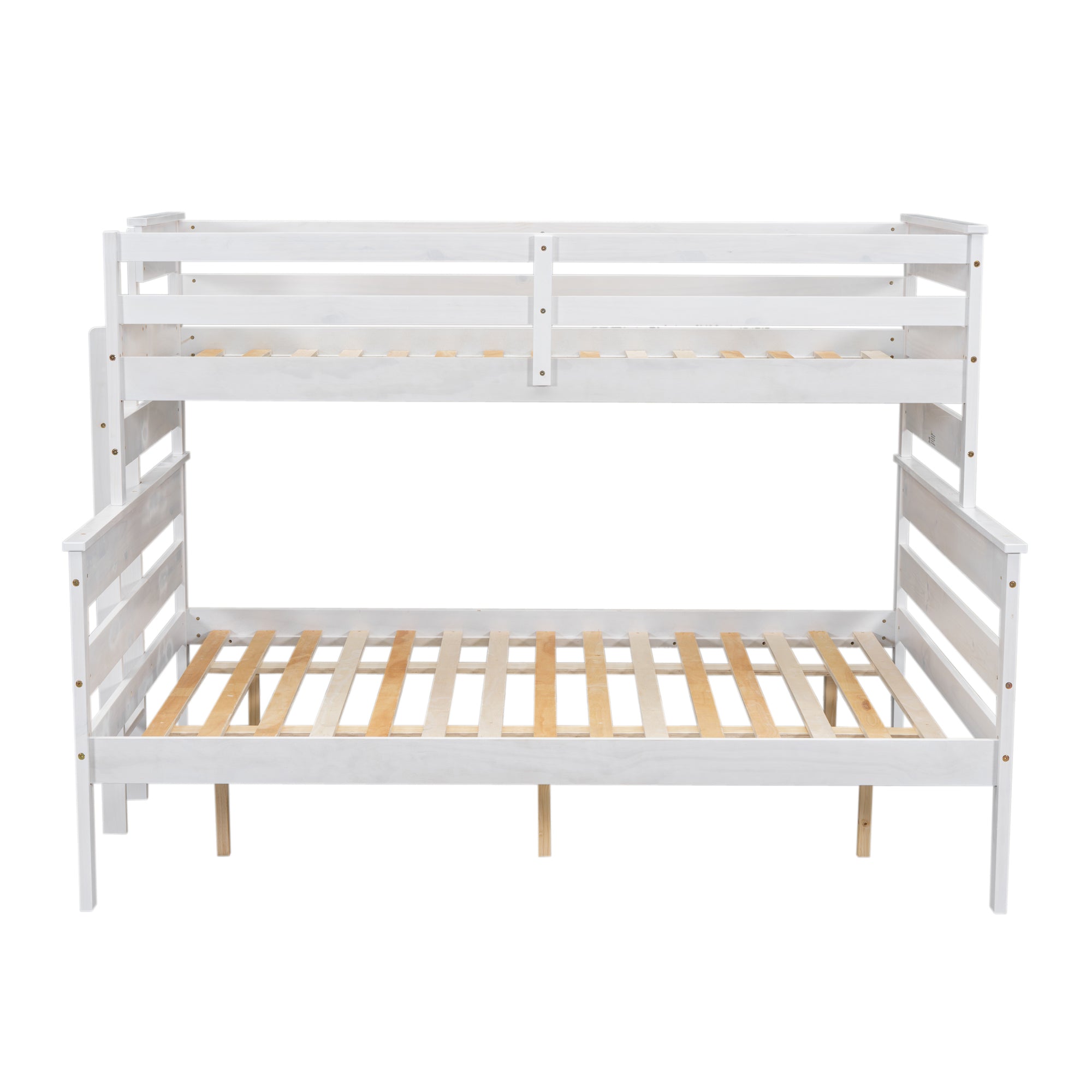 White Wood Twin XL Over Queen Bunk Bed with Ladder