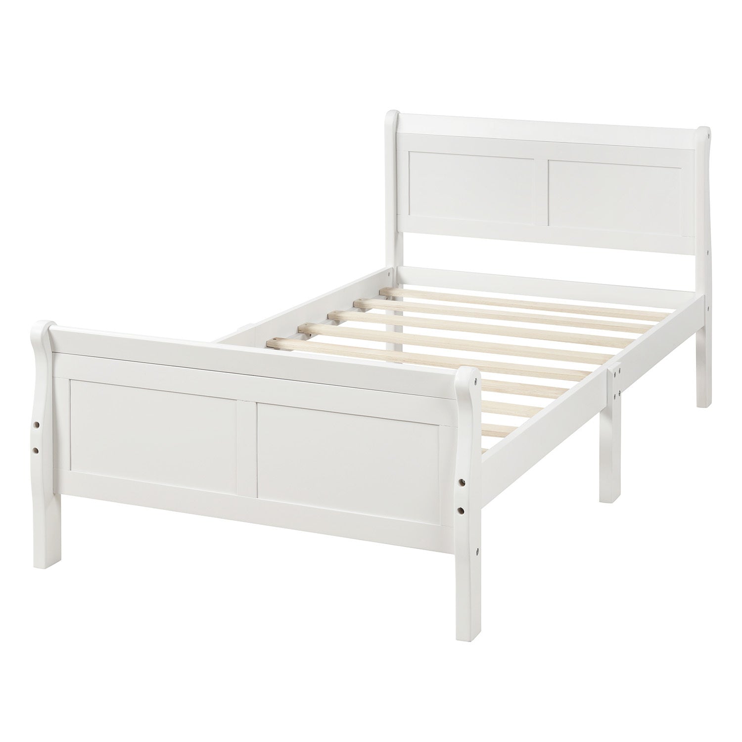 Wood Platform Twin Bed Frame - Sleigh Design with Headboard/Footboard - Mattress Foundation with Wood Slat Support