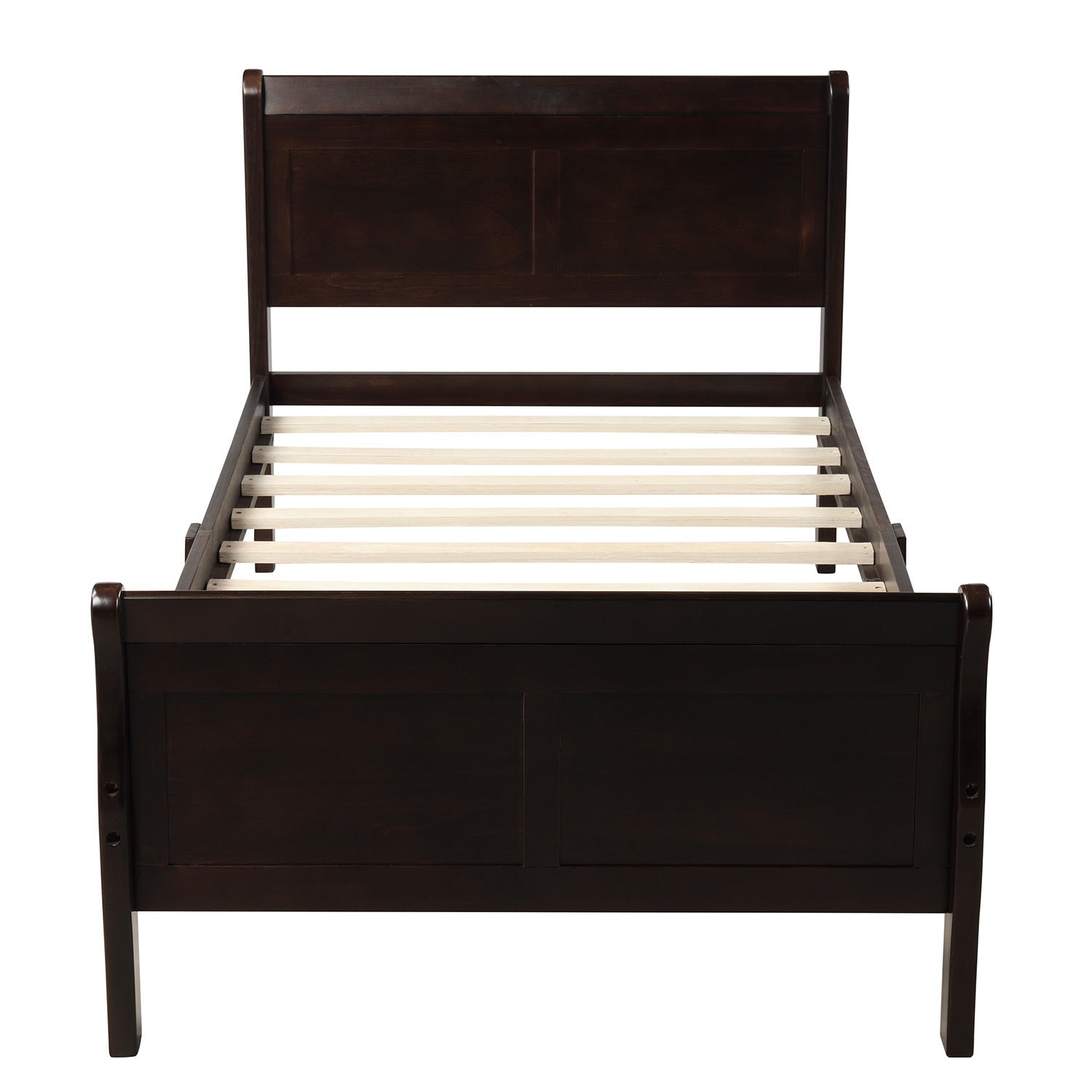 Wood Platform Twin Bed Frame - Sleigh Design with Headboard/Footboard - Sturdy Mattress Foundation with Wood Slat Support