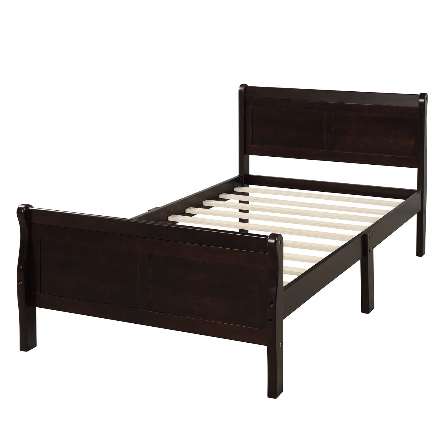 Wood Platform Twin Bed Frame - Sleigh Design with Headboard/Footboard - Sturdy Mattress Foundation with Wood Slat Support