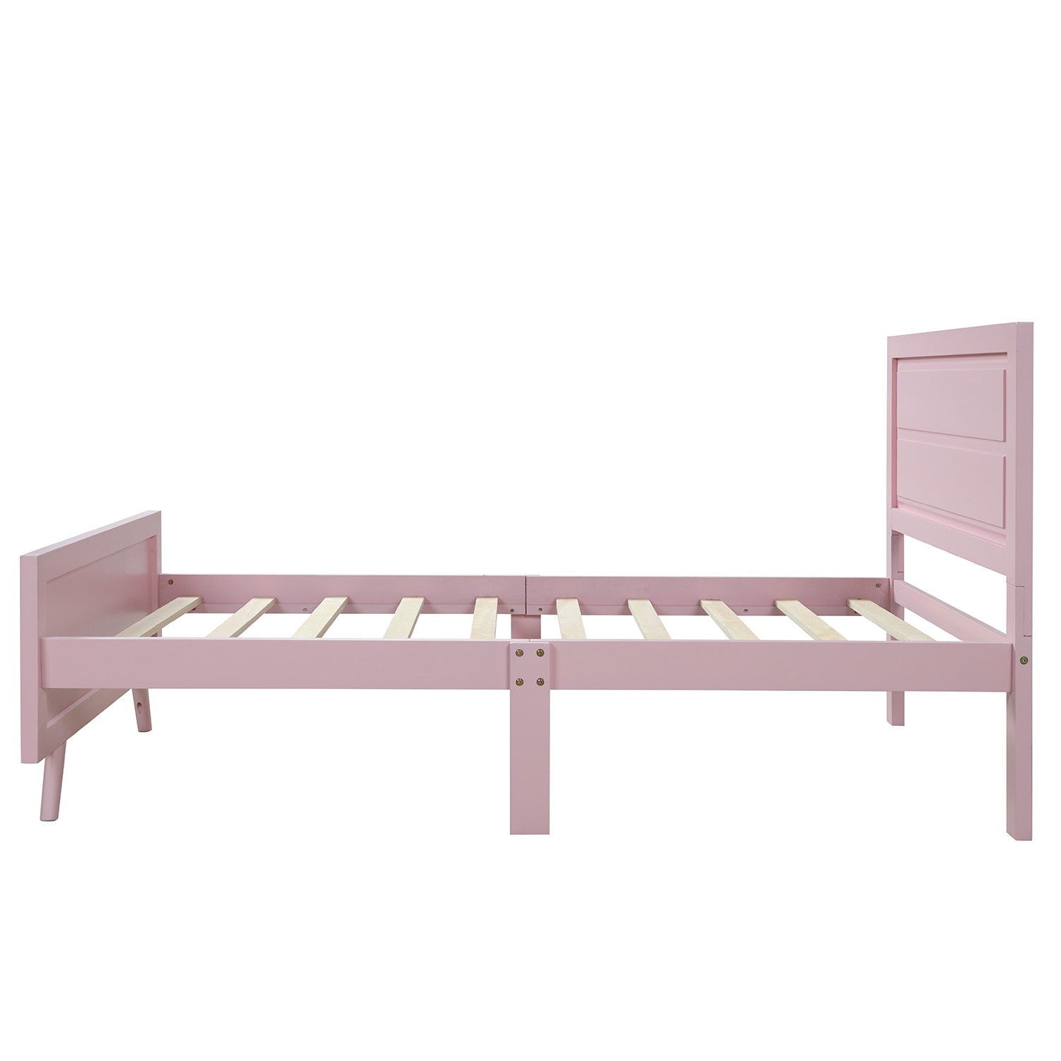 Wood Platform Twin Bed Frame with Headboard | Pink Finish | Wood Slat Support | Mattress Foundation