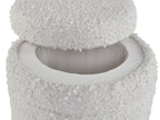 Ivory storage ottoman with open top showing gray interior compartment