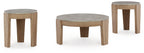 Set of 3 round occasional tables, light brown legs with gray round tabletops