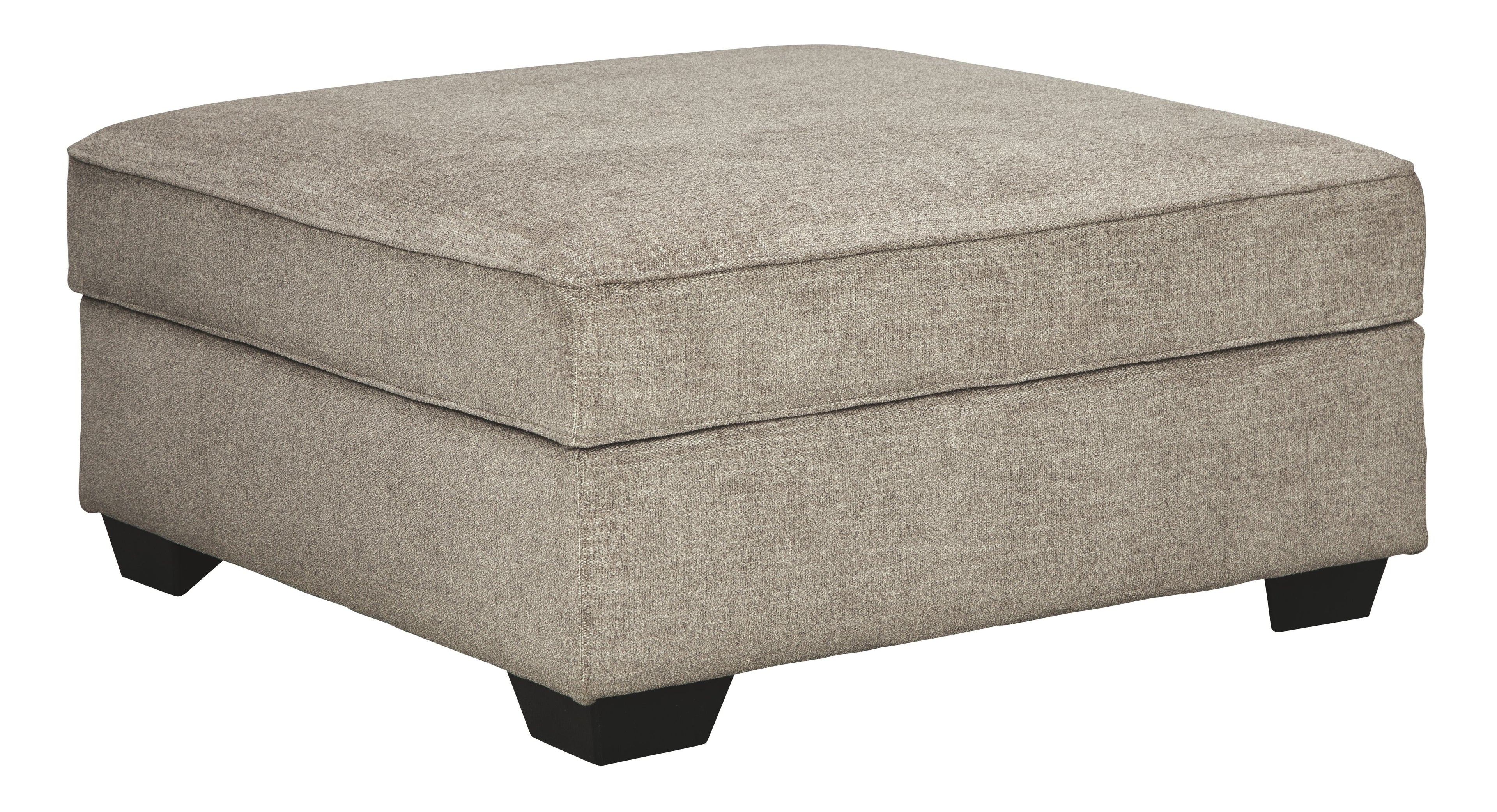 Stone beige storage ottoman with hinged lid and black legs