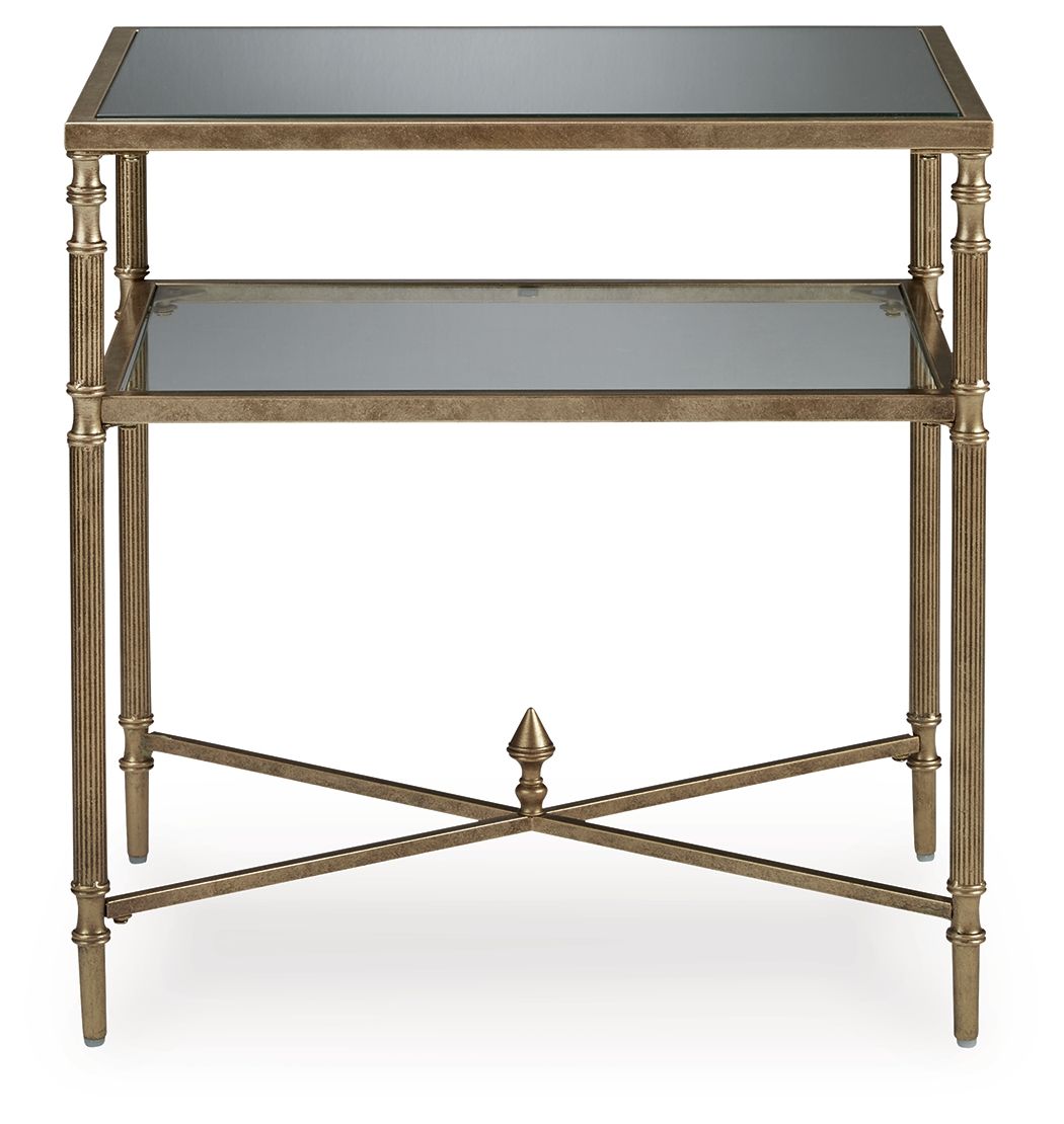 Cloverty Aged Gold Finish - Rectangular End Table