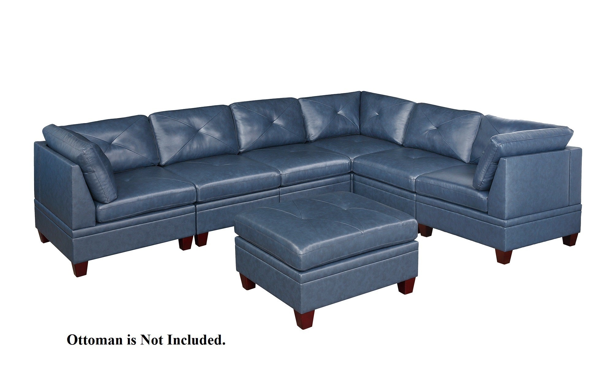 6-Piece Tufted Ink Blue Leather Sectional