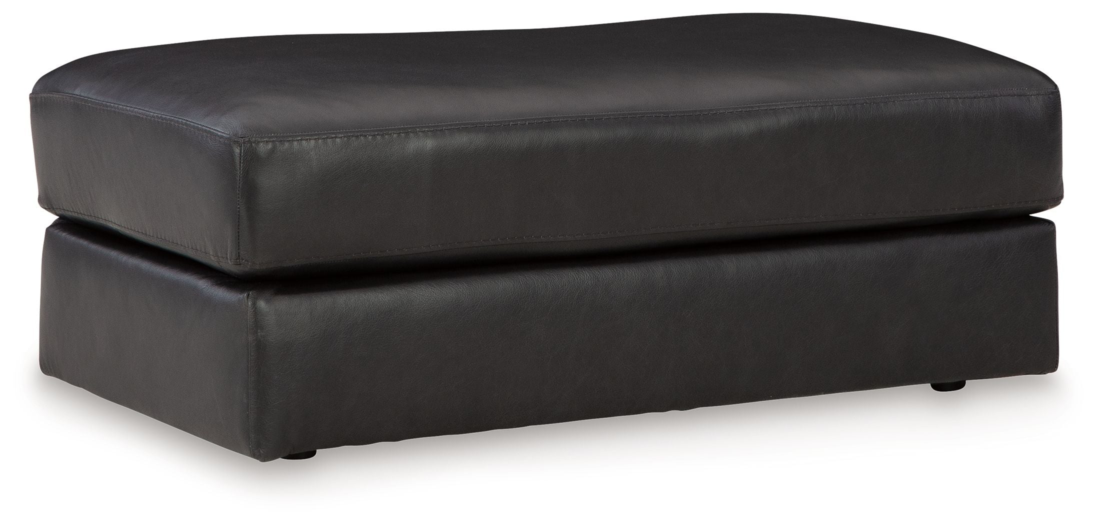 Onyx leather ottoman with padded top and squared arms, short legs