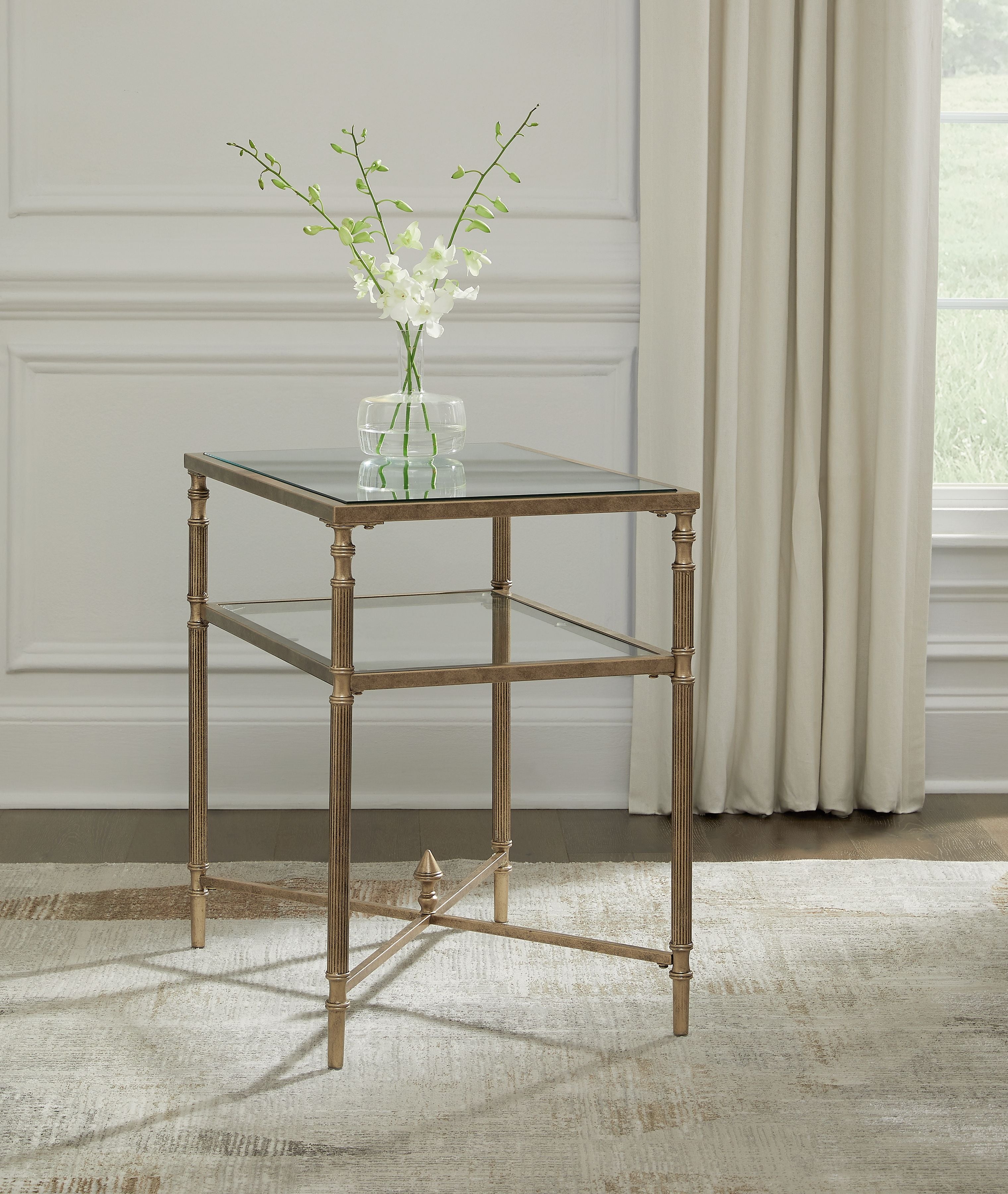 Cloverty Aged Gold Finish - Rectangular End Table