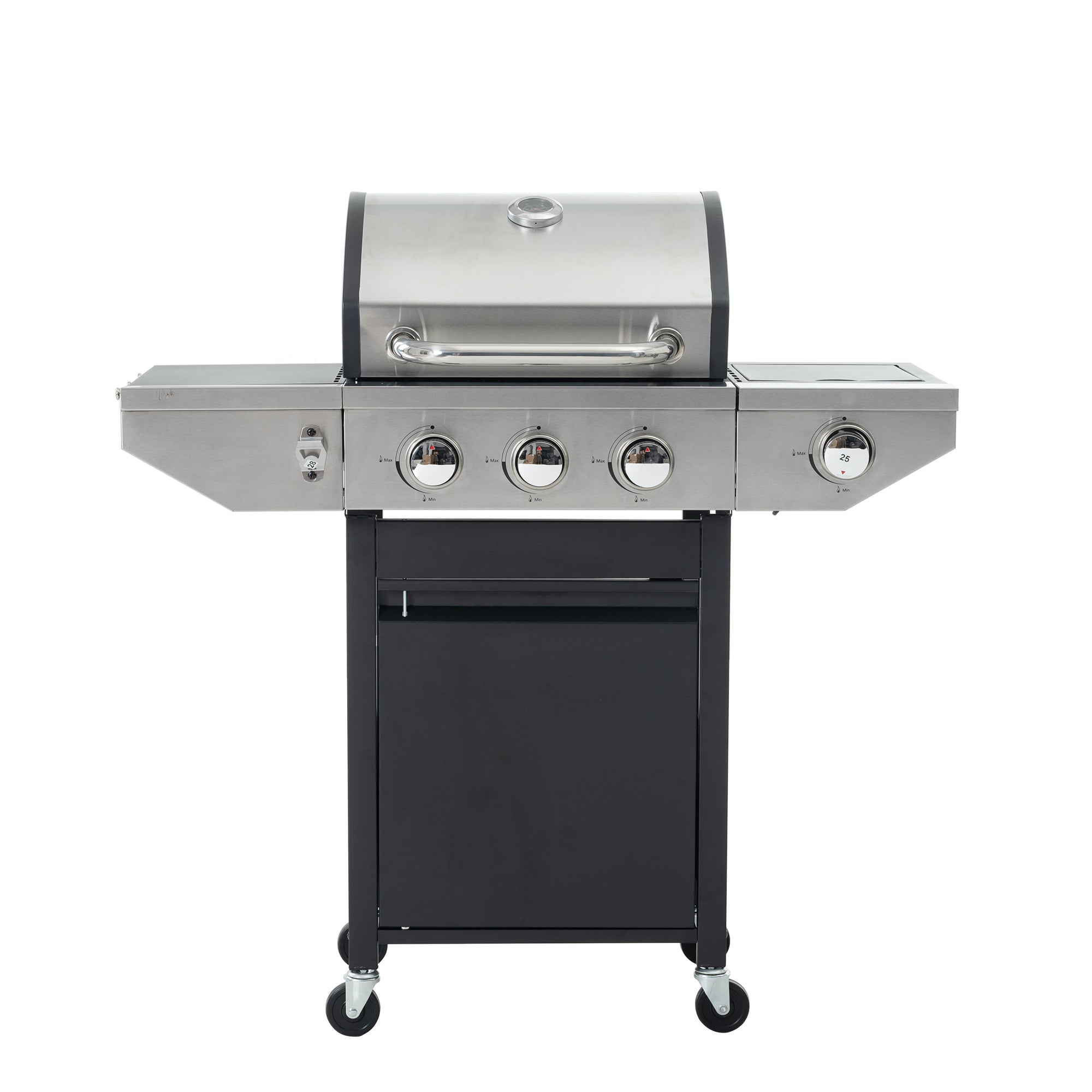 Propane Grill 3 Burner Barbecue Grill Stainless Steel Gas Grill with Side Burner and Thermometer for Outdoor BBQ, Camping