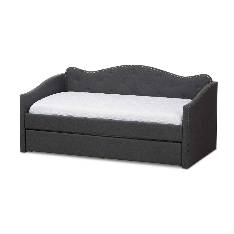 Modern and Contemporary Grey Fabric Daybed with Trundle