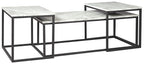 3-piece nested occasional table set with gray marble-look tops and black metal frames