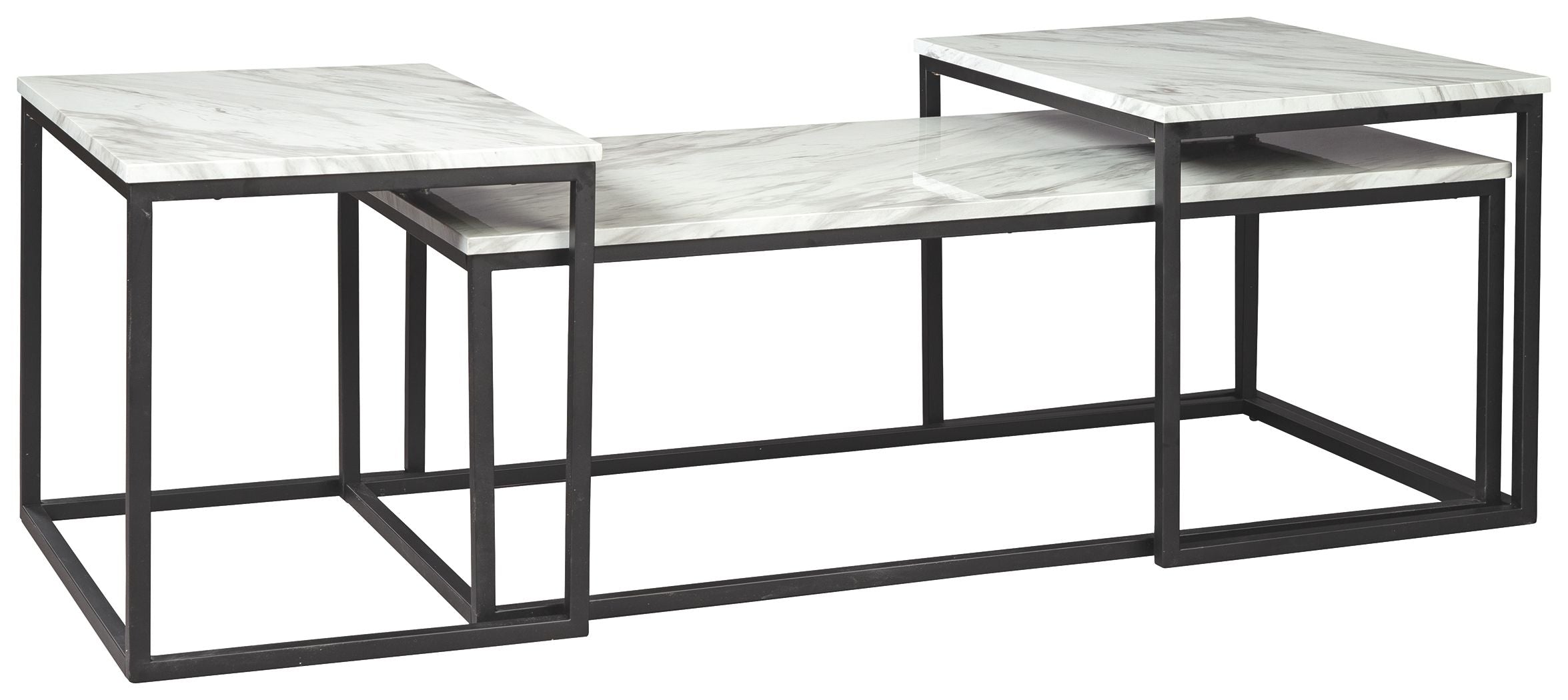 3-piece nested occasional table set with gray marble-look tops and black metal frames