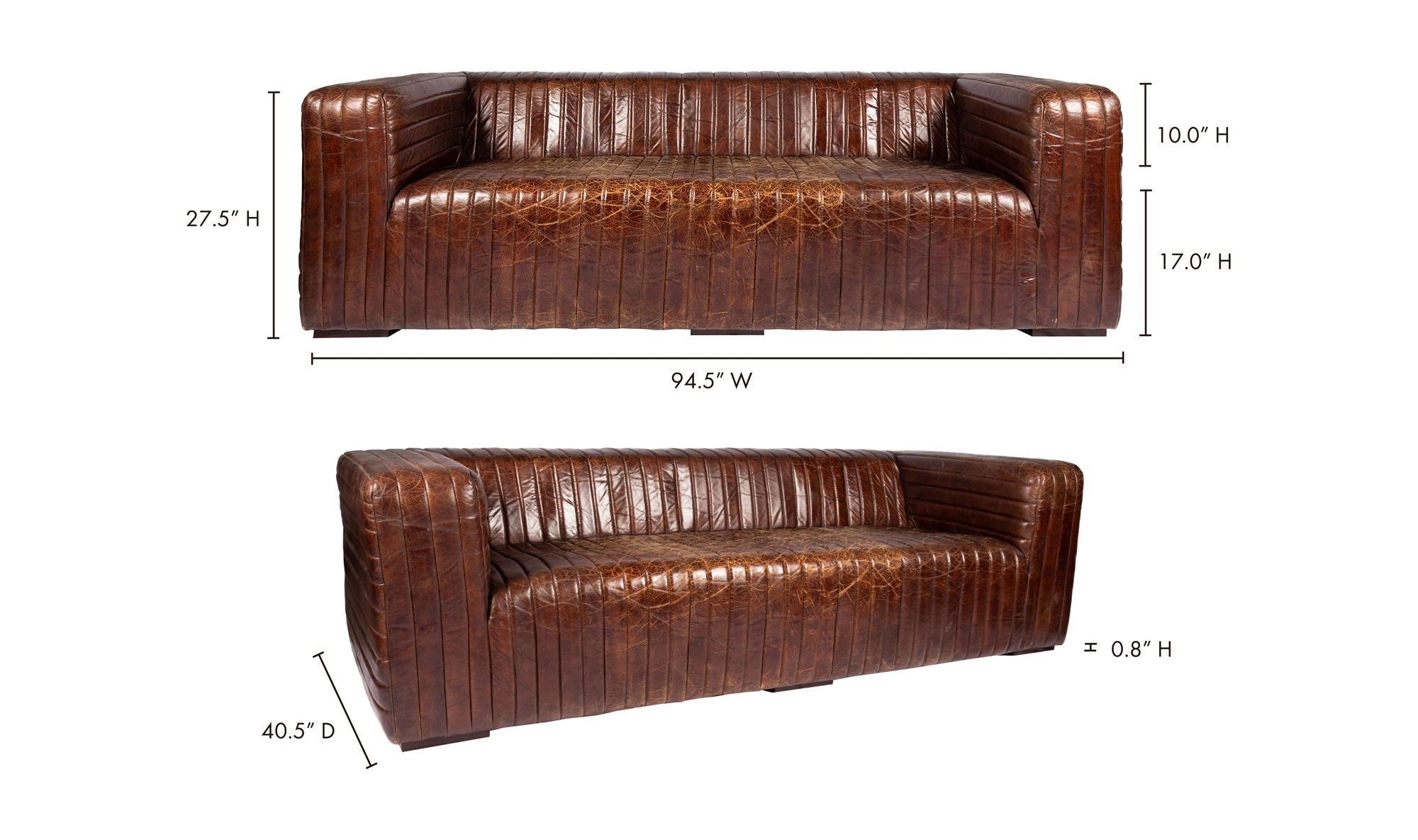 Castle Sofa - Dark Brown Top-Grain Leather - Channel-Stitched Design - Stylish Living Room Furniture