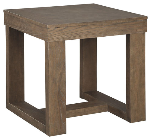 Cariton square end table with open shelf, rustic wood grain top and legs