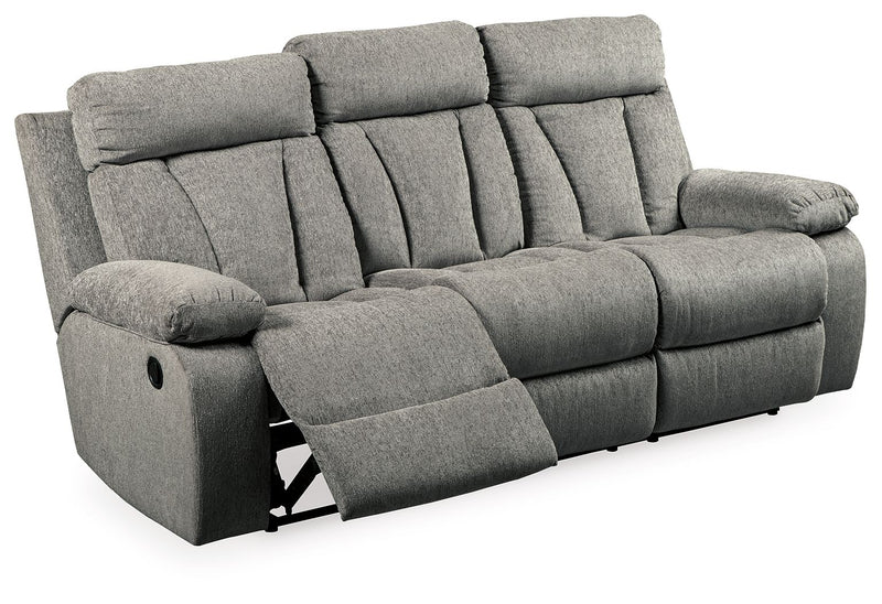 Mitchiner - Fog - Rec Sofa W/Drop Down Table