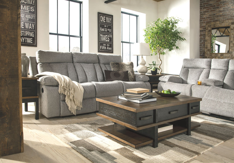 Mitchiner - Fog - Rec Sofa W/Drop Down Table