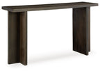 Grayish brown console sofa table with squared legs and flat rectangular top