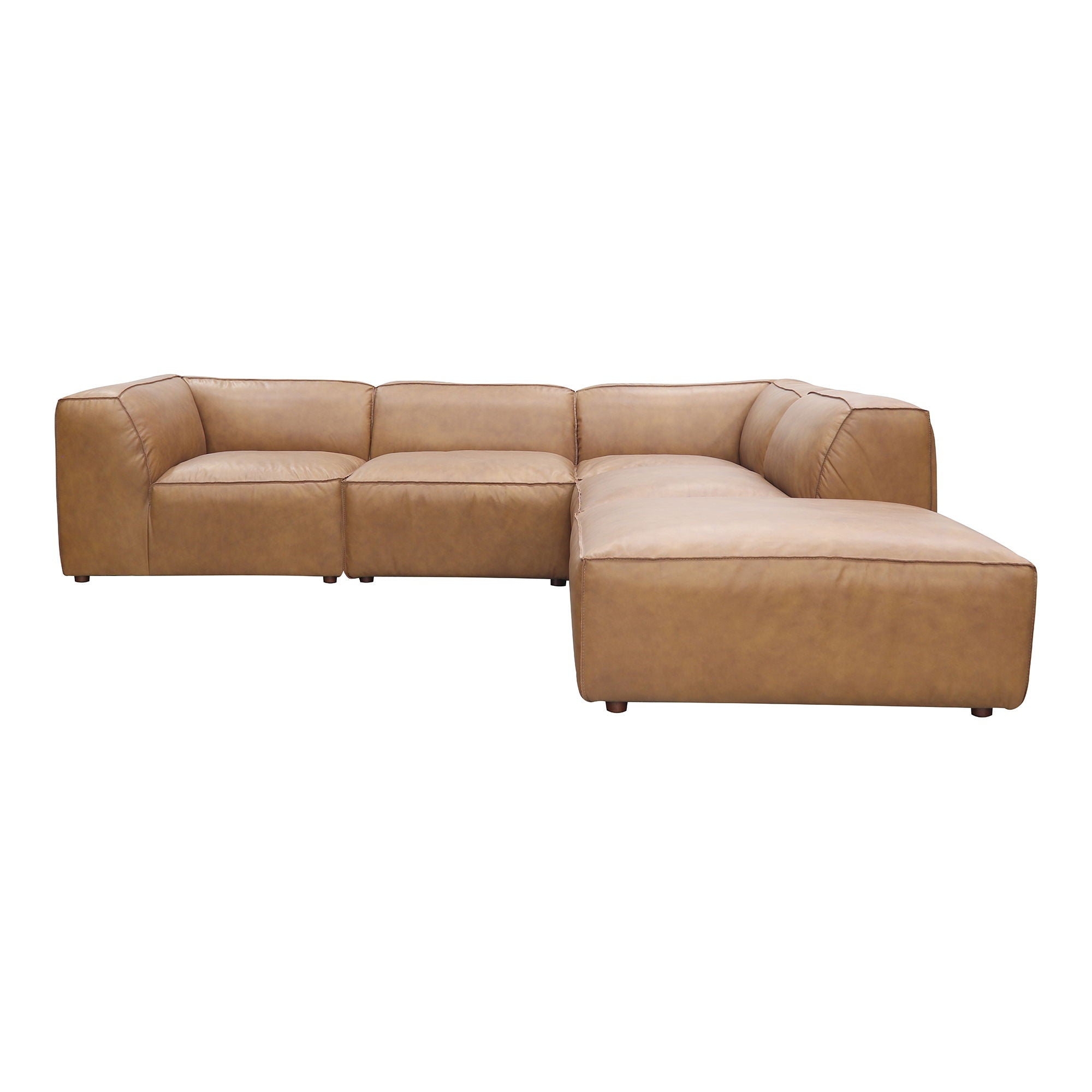 Light Brown Leather Sectional - L-Shape, Form Classic