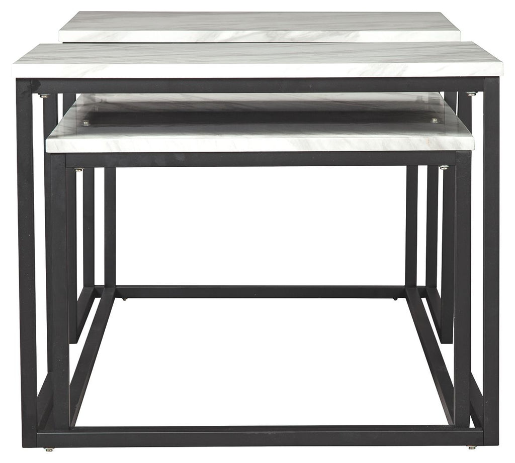 Occasional table with rectangular marble-look top and black metal frame