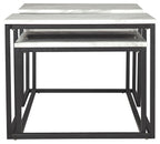Occasional table with rectangular marble-look top and black metal frame