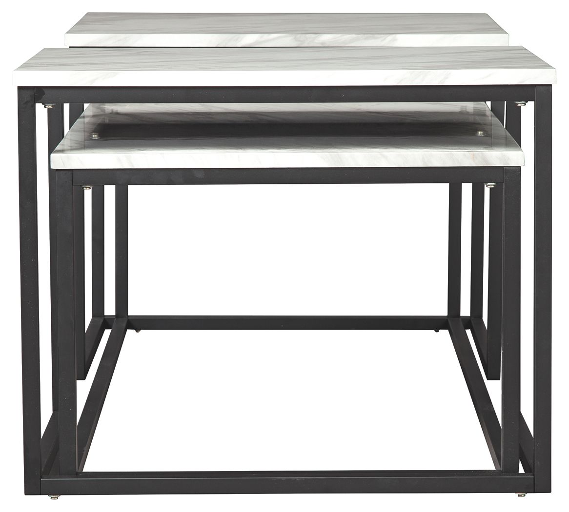 Occasional table with rectangular marble-look top and black metal frame