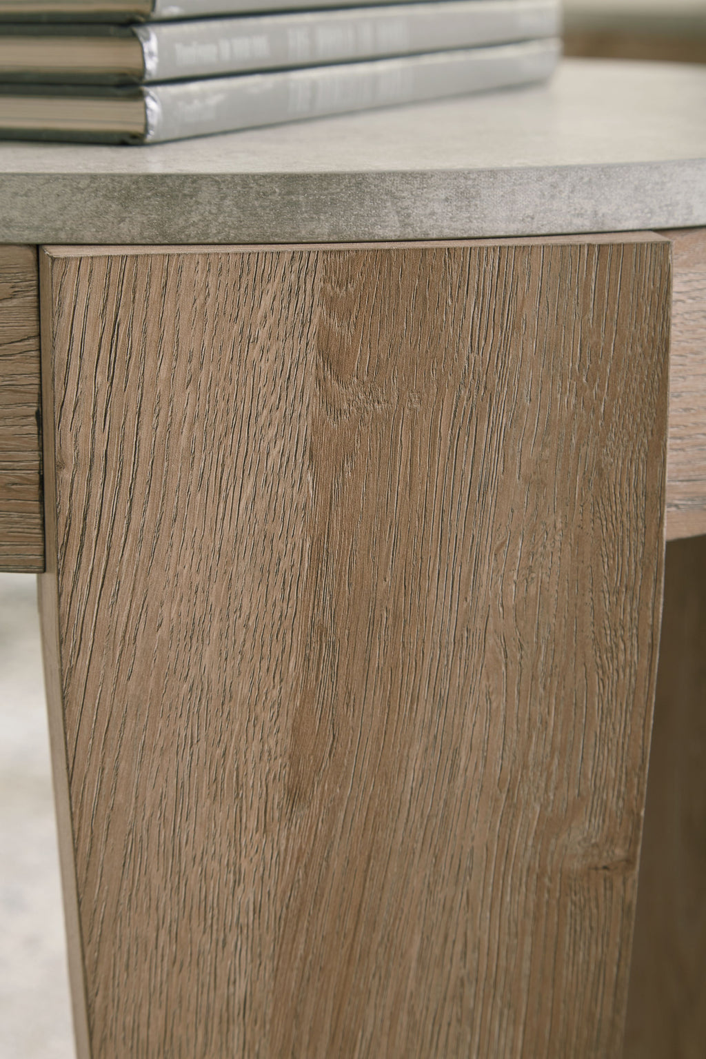 Light brown round table set side panel with wood grain texture
