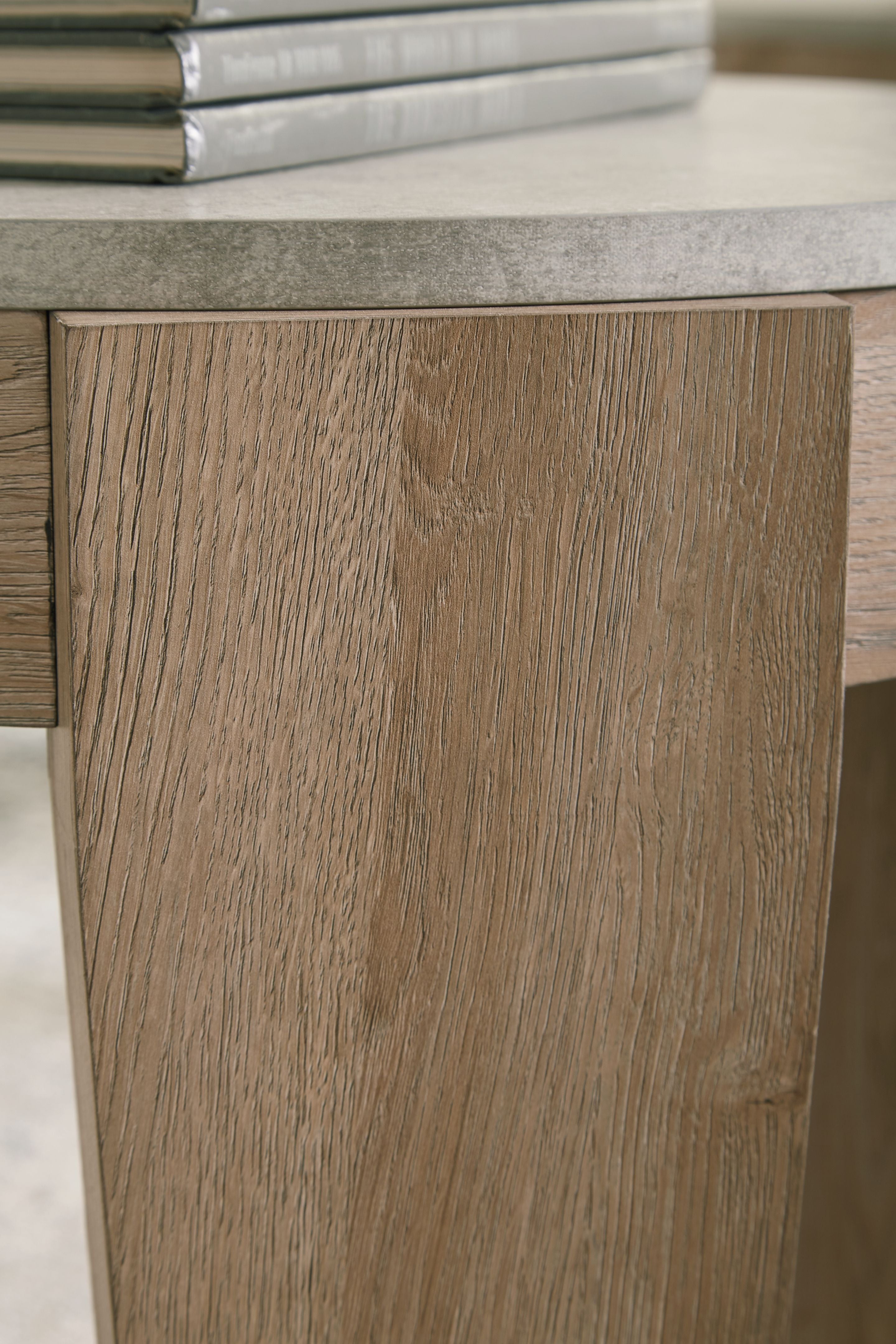 Light brown round table set side panel with wood grain texture
