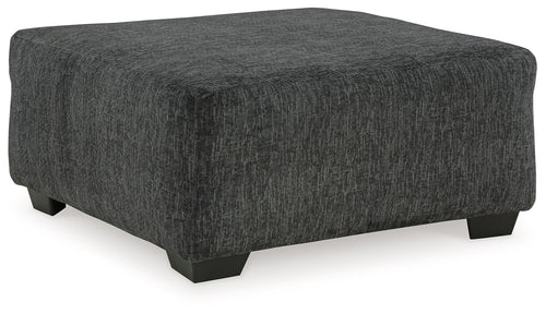 Oversized accent ottoman, dark gray textured fabric, block legs