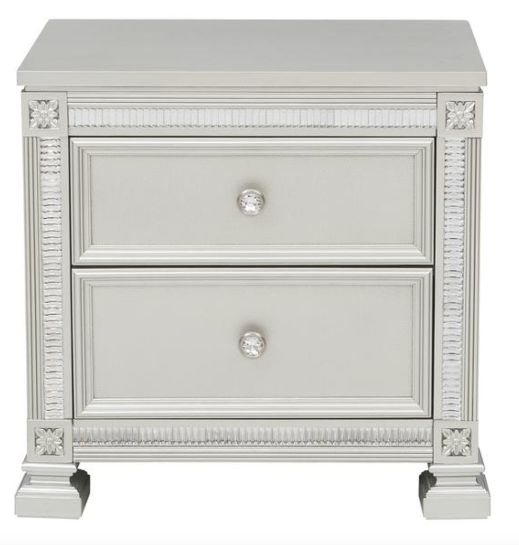 Bevelle Collection Silver Modern Nightstand
