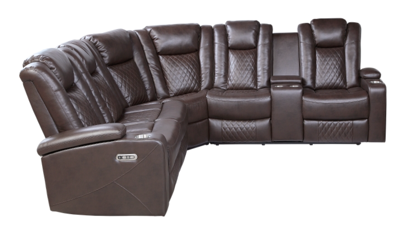 Caelan Collection Brown 3-Piece Reclining Sectional with Drop-Down Cup Holders