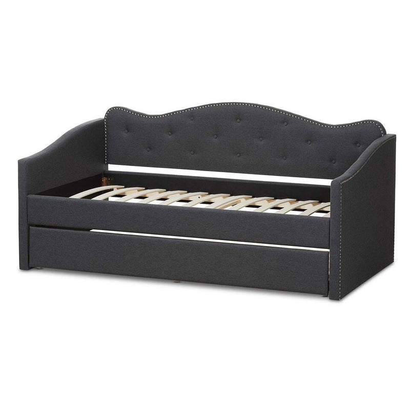 Modern and Contemporary Grey Fabric Daybed with Trundle