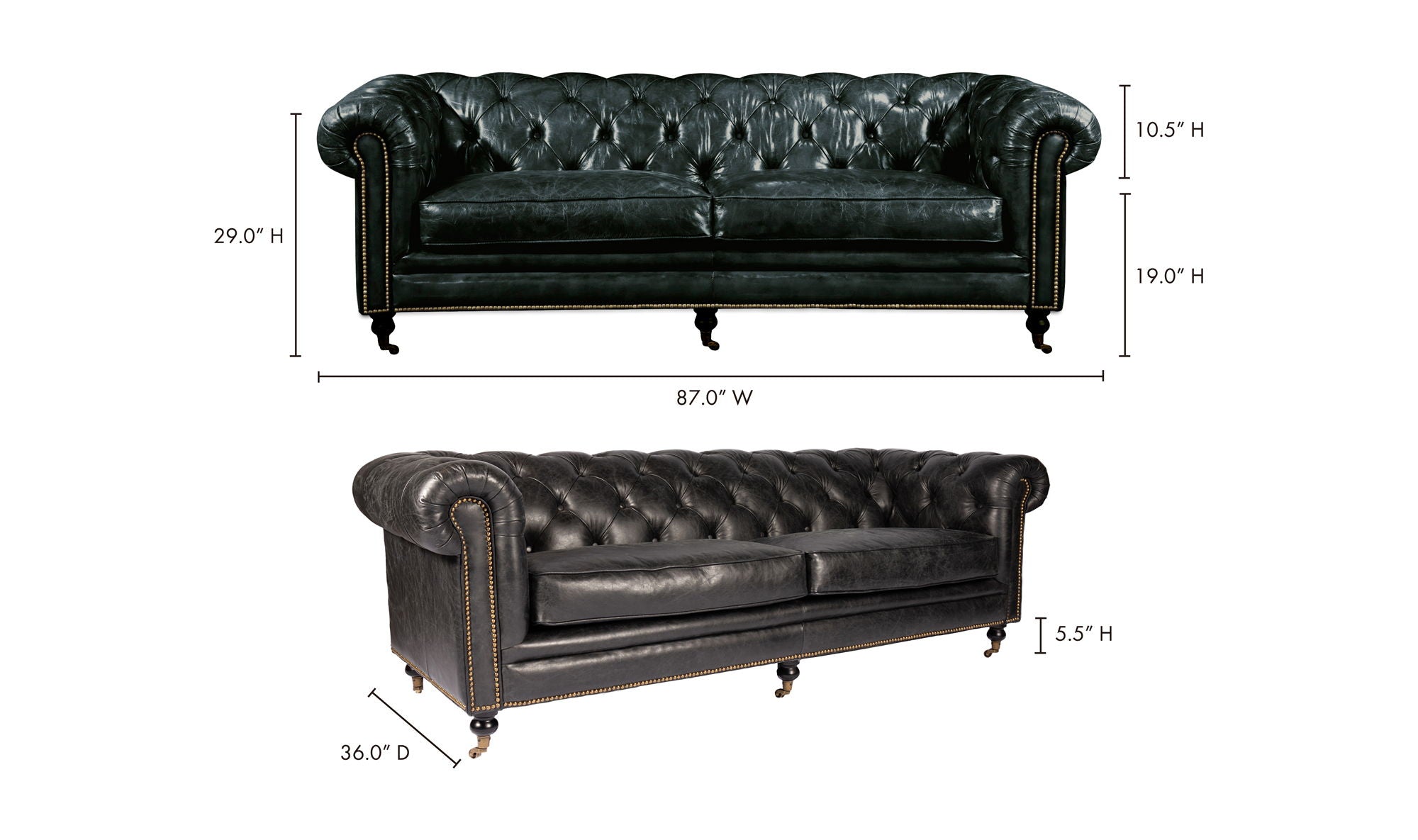 Birmingham Sofa - Black Top Grain Leather - Stylish Living Room Furniture