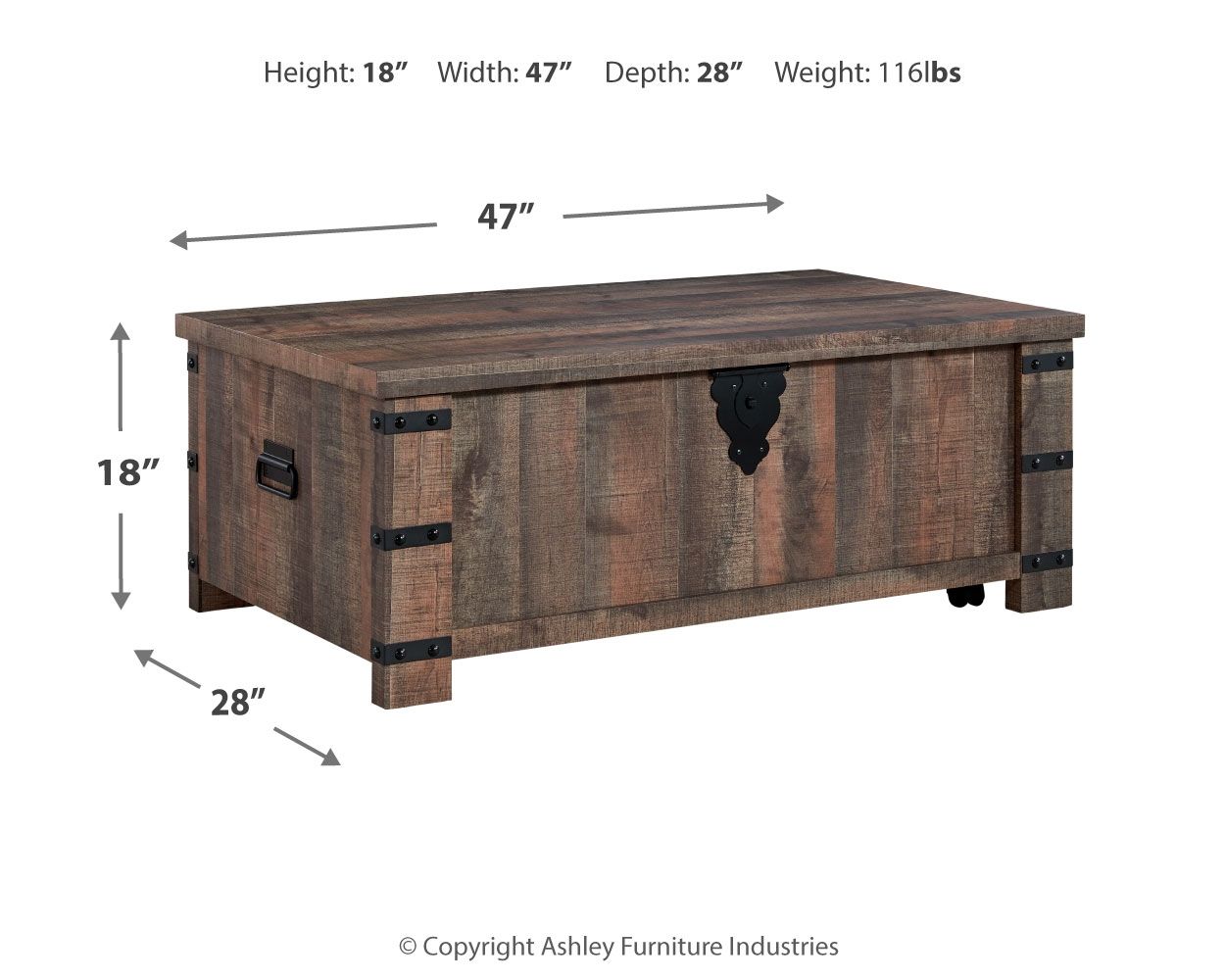 Hollum Rustic Brown - Lift Top Cocktail Table