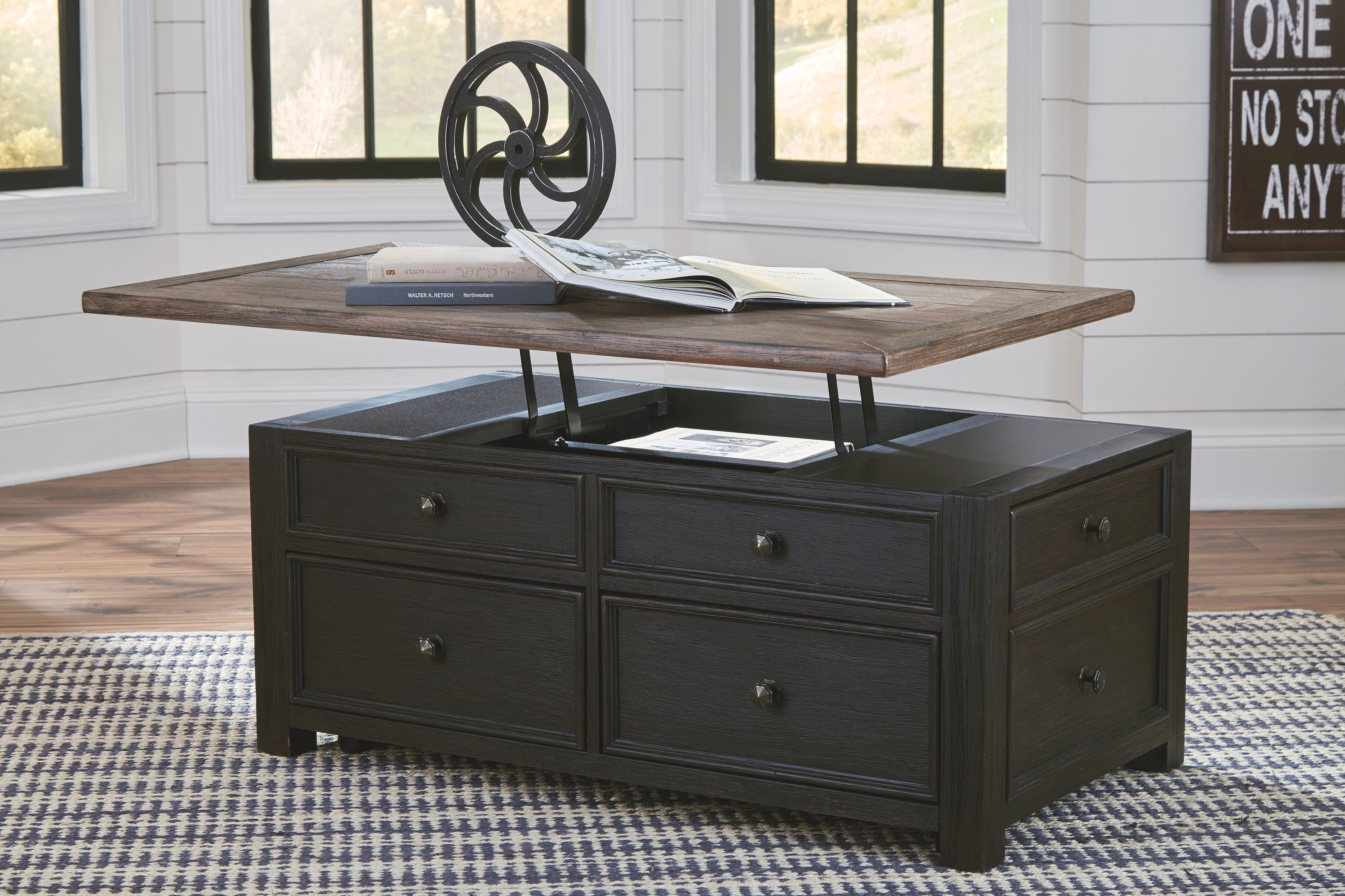 Tyler Grayish Brown / Black - Lift Top Cocktail Table