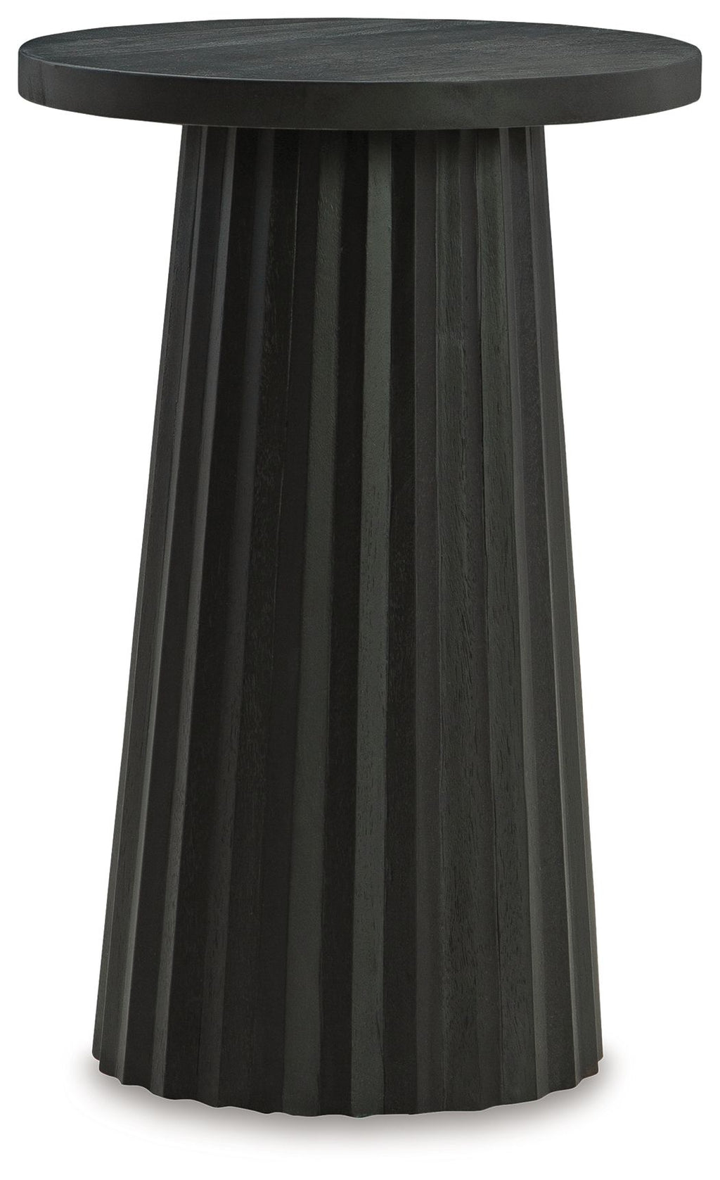Black round accent table with fluted pedestal legs